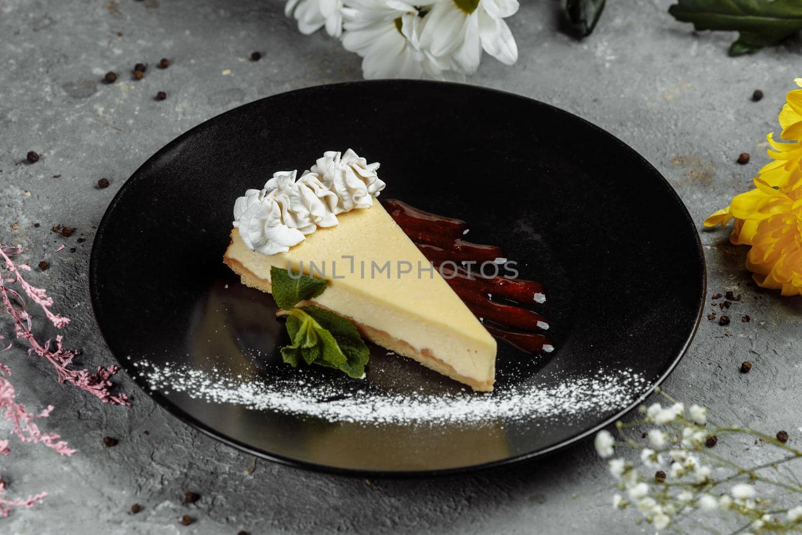 Dessert - Cheesecake with Berries Sauce and Green Mint by UcheaD