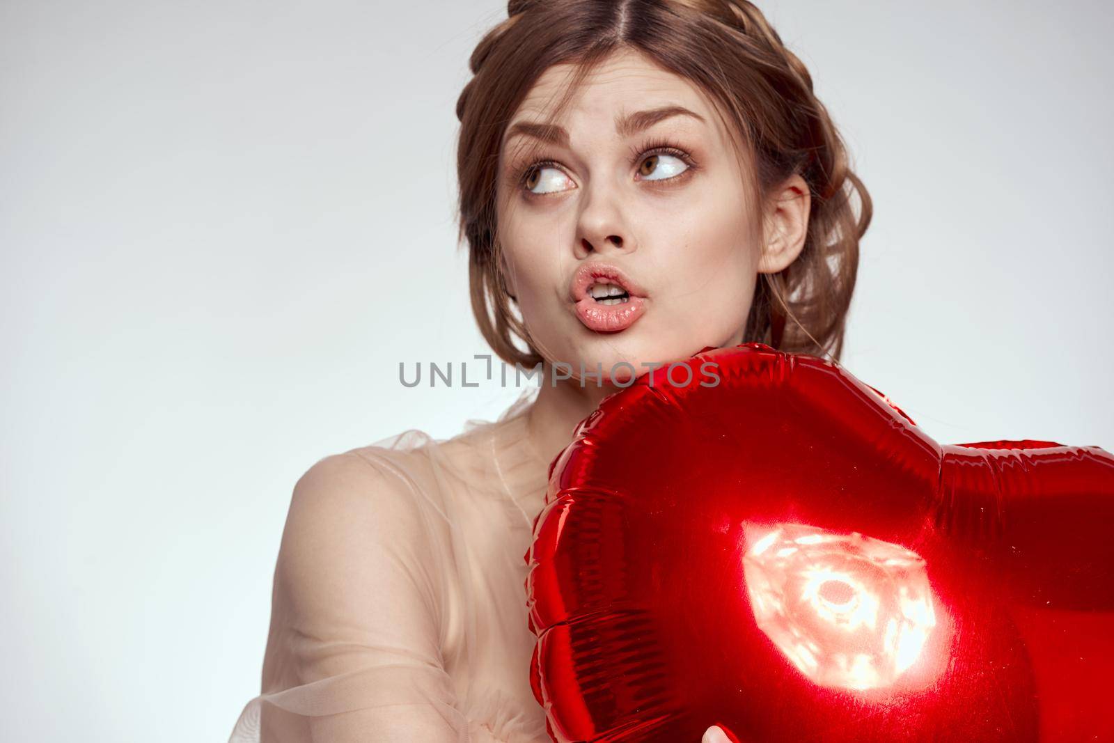 pretty woman heart balloon posing romance holiday by Vichizh