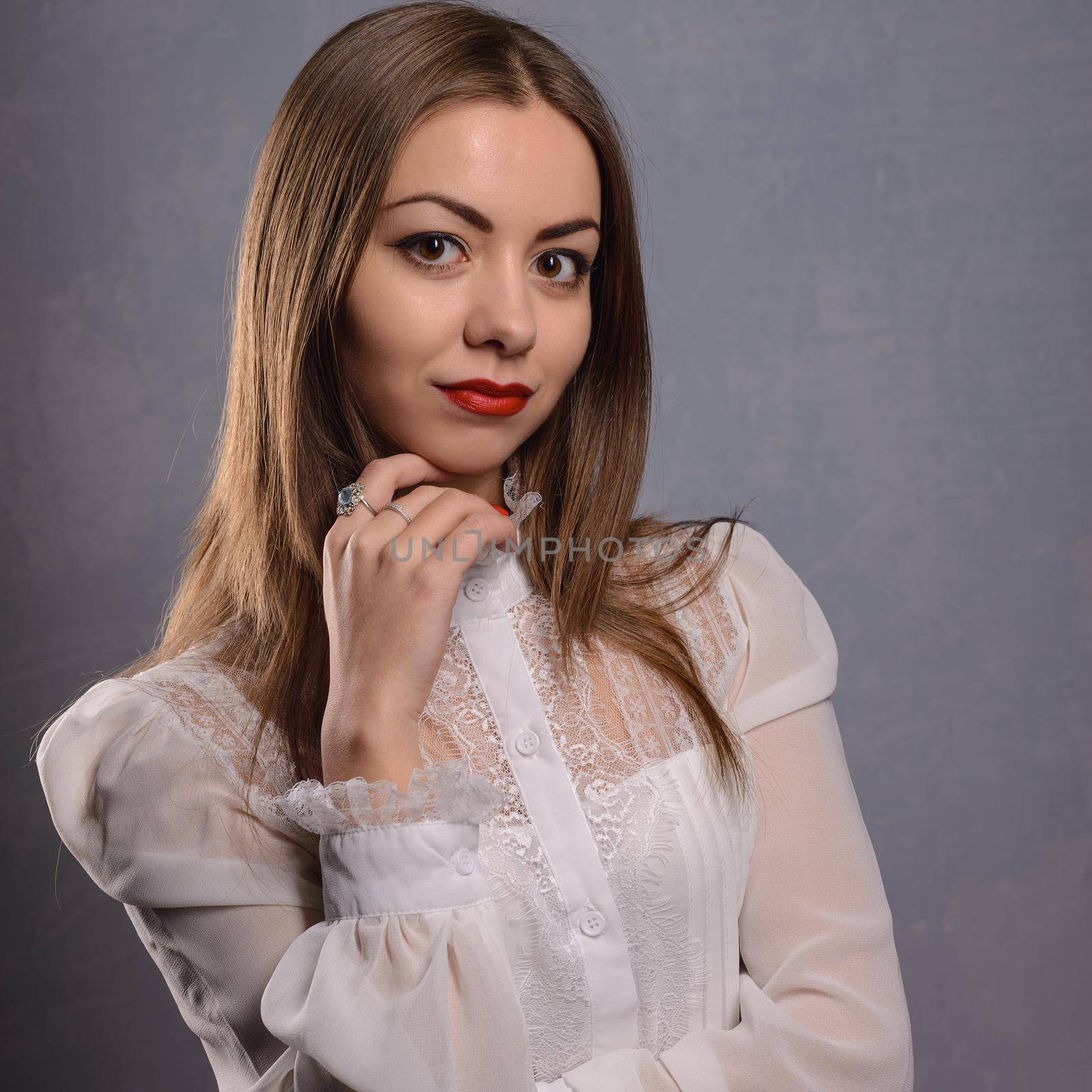 Fashion style woman perfect body shape wear white blouse by zartarn