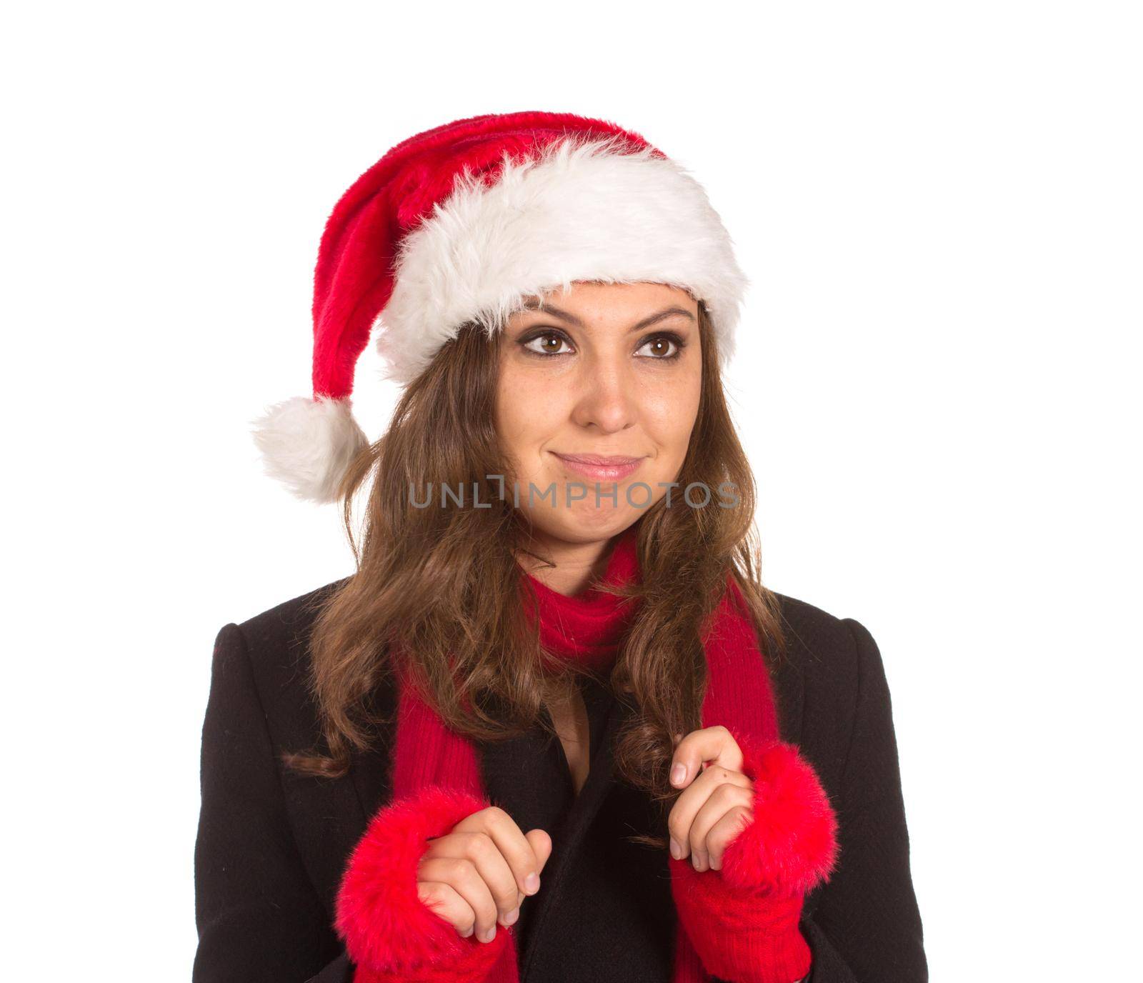 Funny harry Christmas girl with red fluffy Santa Hat by gsdonlin