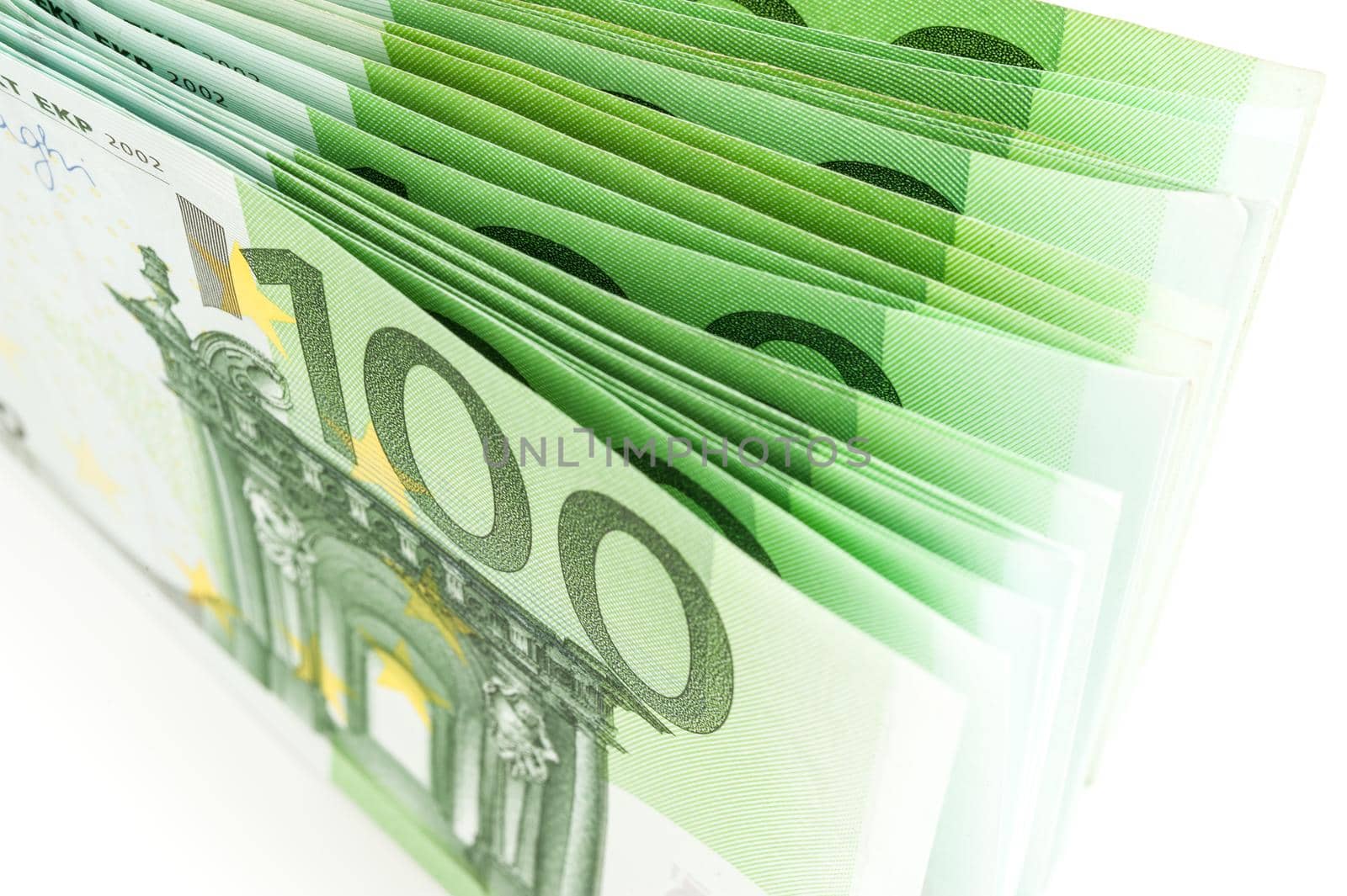 Euro money, Euro cash background. Banknotes of the european union on a white background. Shallow depth of field. by bashta