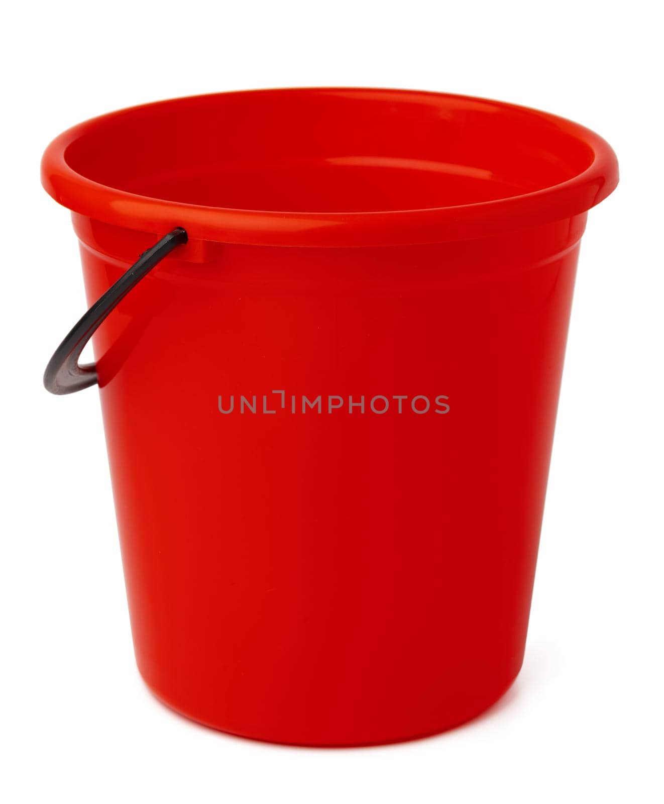 Single plastic bucket isolated on a white background, close up