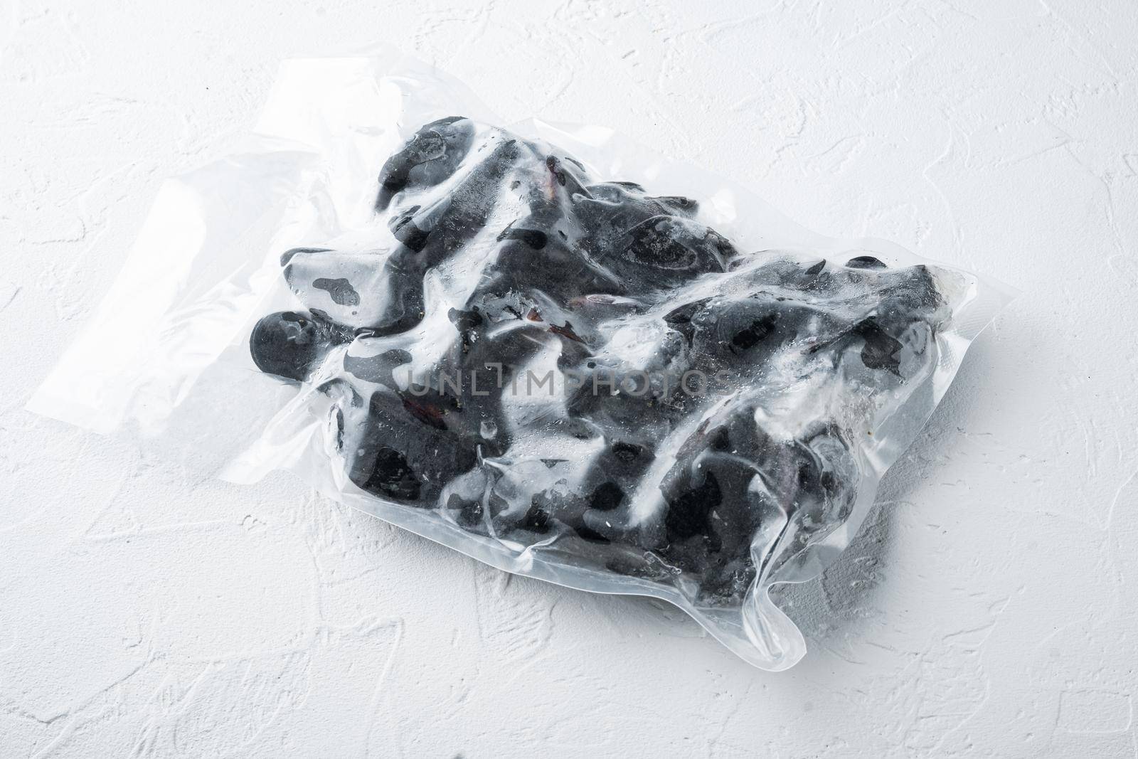 Frozen Mussels vacuum packed set, on white background