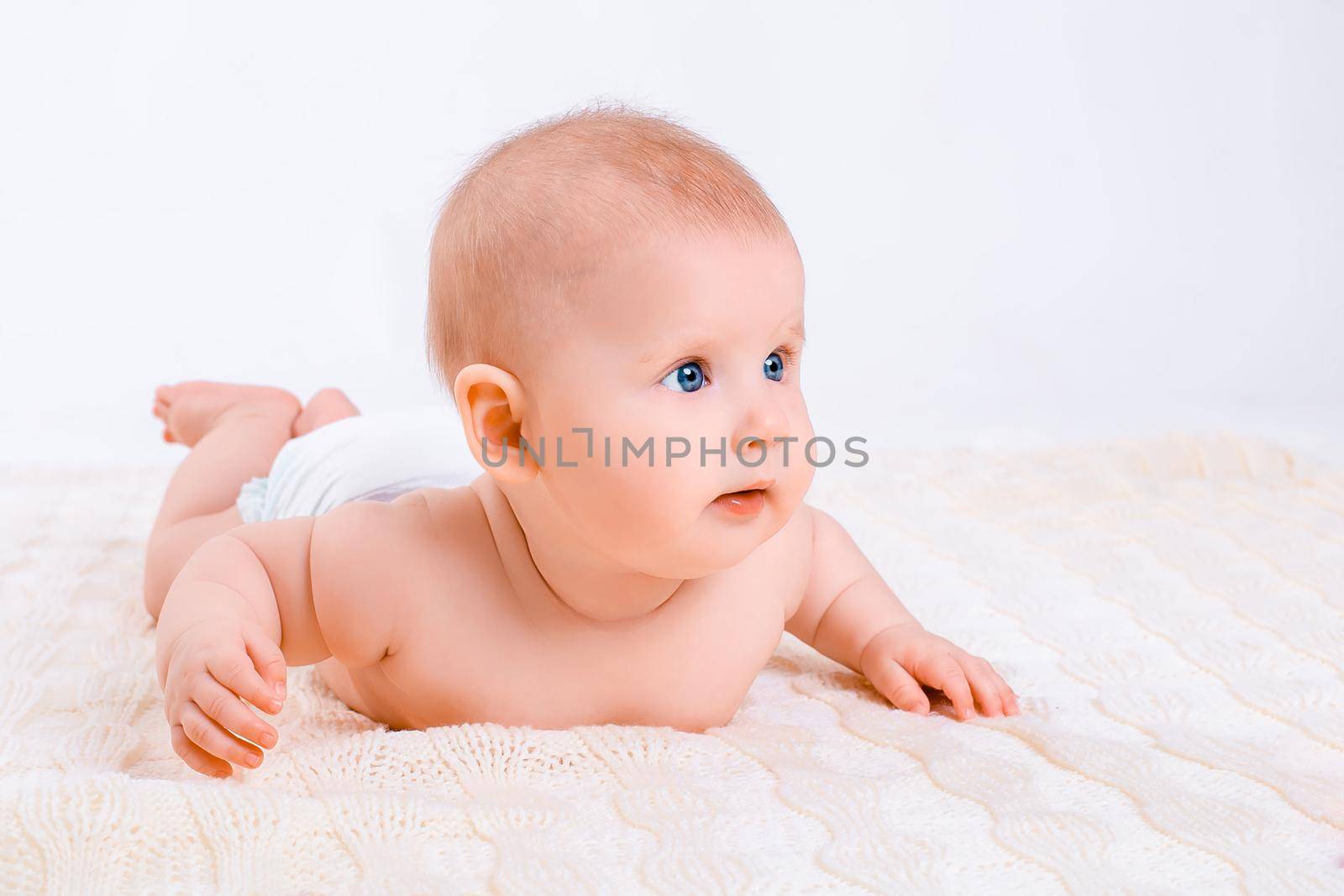 Cute baby girl on white background by nazarovsergey
