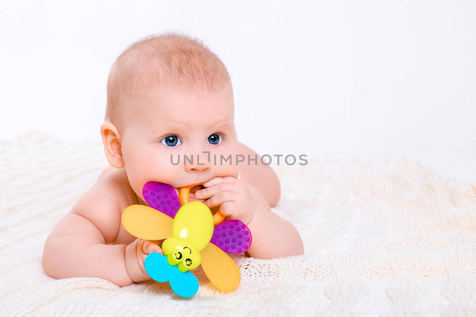 Cute baby girl on white background by nazarovsergey