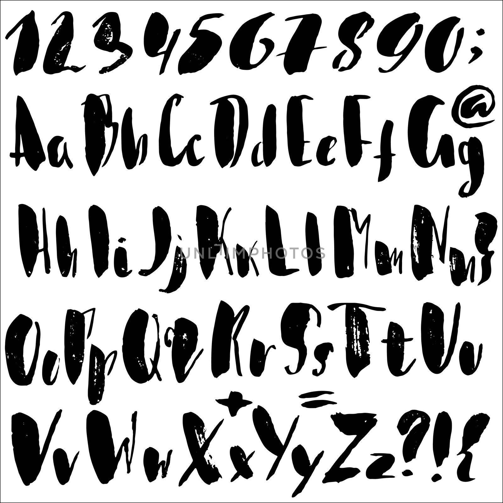 Hand drawn font made by dry brush strokes. Grunge style alphabet. Handwritten font. illustration