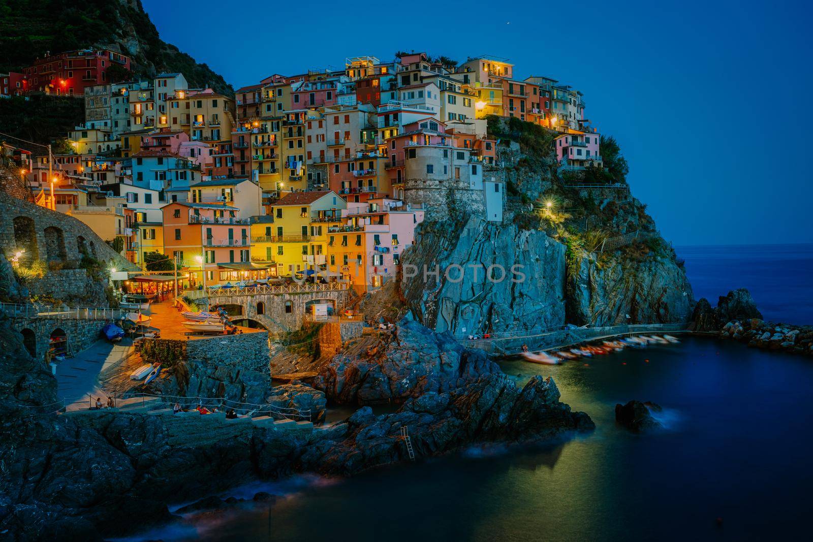  Manarola village, Cinque Terre park Italy during a summer day, vacation Italy colorful coast Manarola Cinque Terre Italy. 