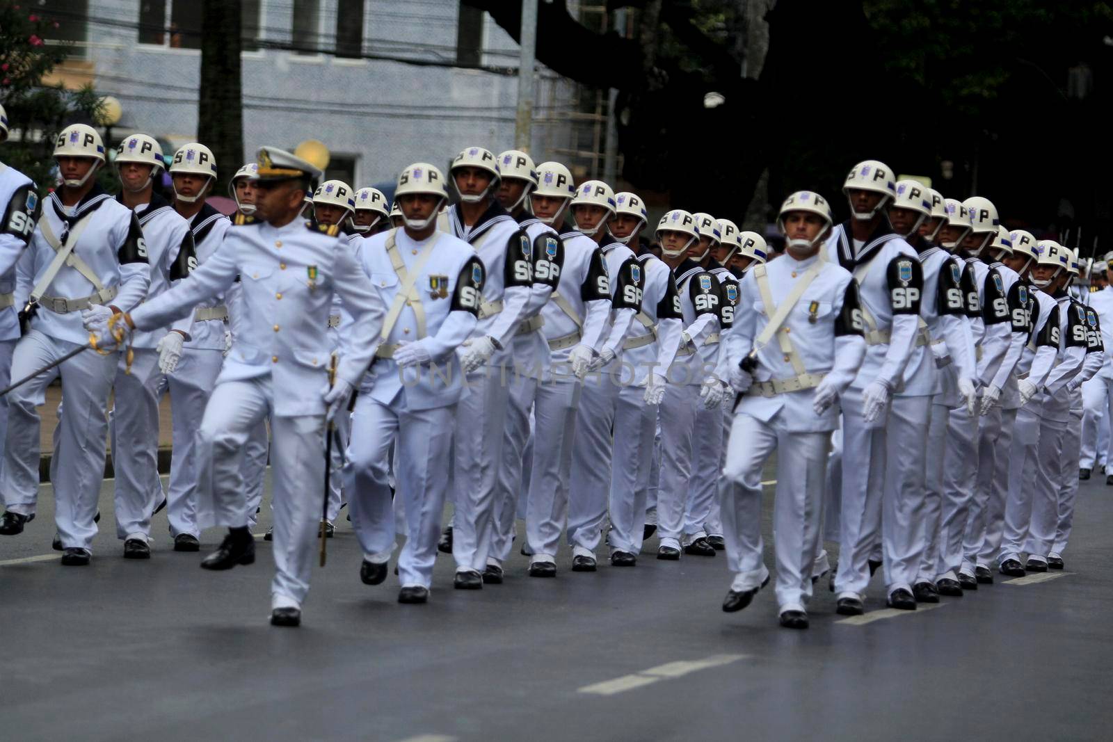 lsalvador, bahia, brazil - september 7, 2014: Brazilian Navy military personnel are seen during a military parade celebrating the independence of Brazil in the city of Salvador.