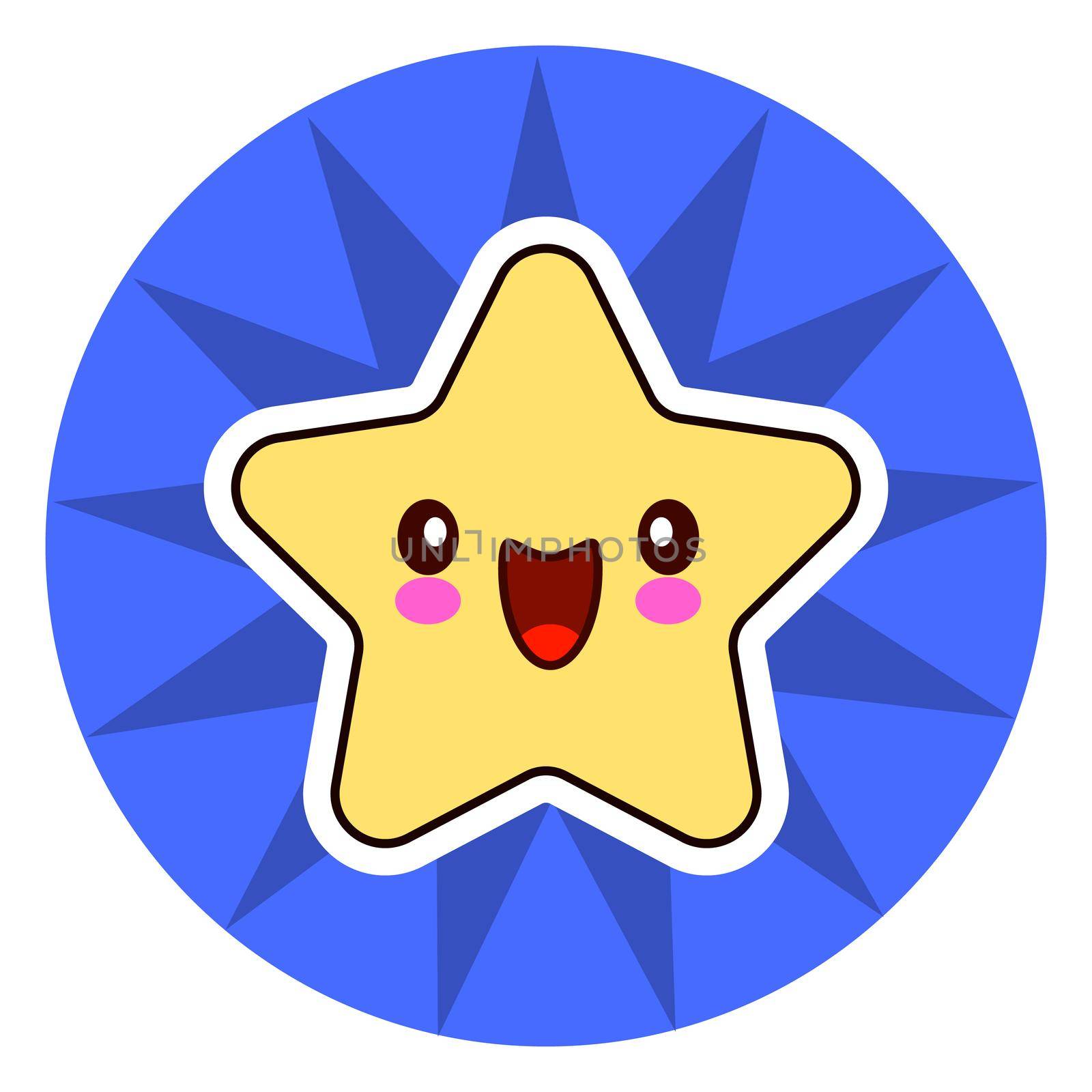 star face emoticon cute kawaii character. On blue circle. illustration