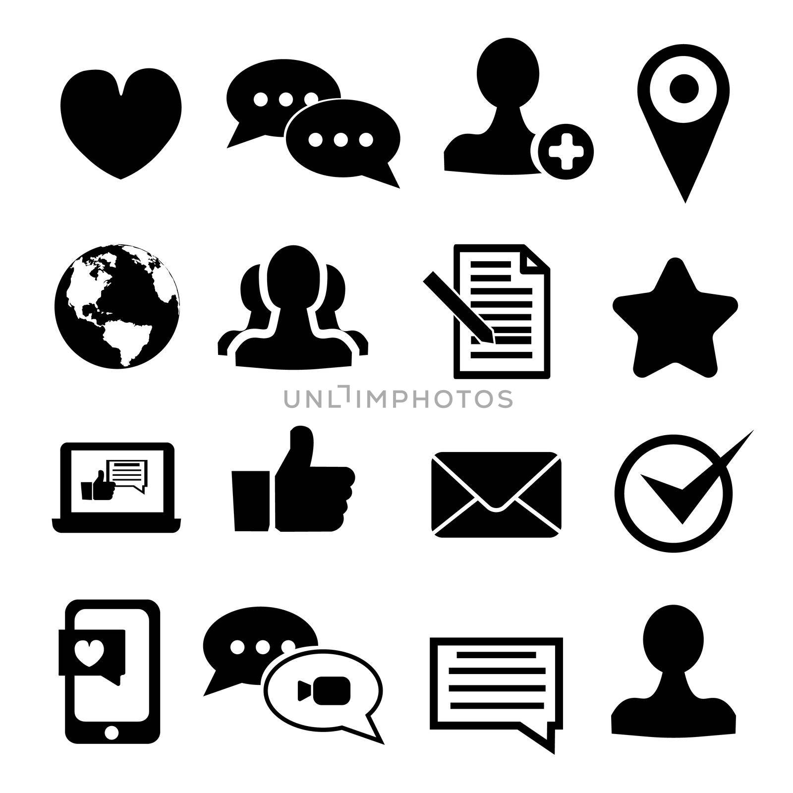 Media and communication icons flat on white background. Illustration