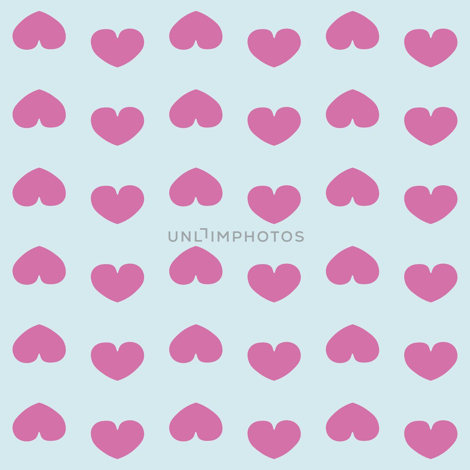 Pattern from pink hearts isolated on blue background. illustration