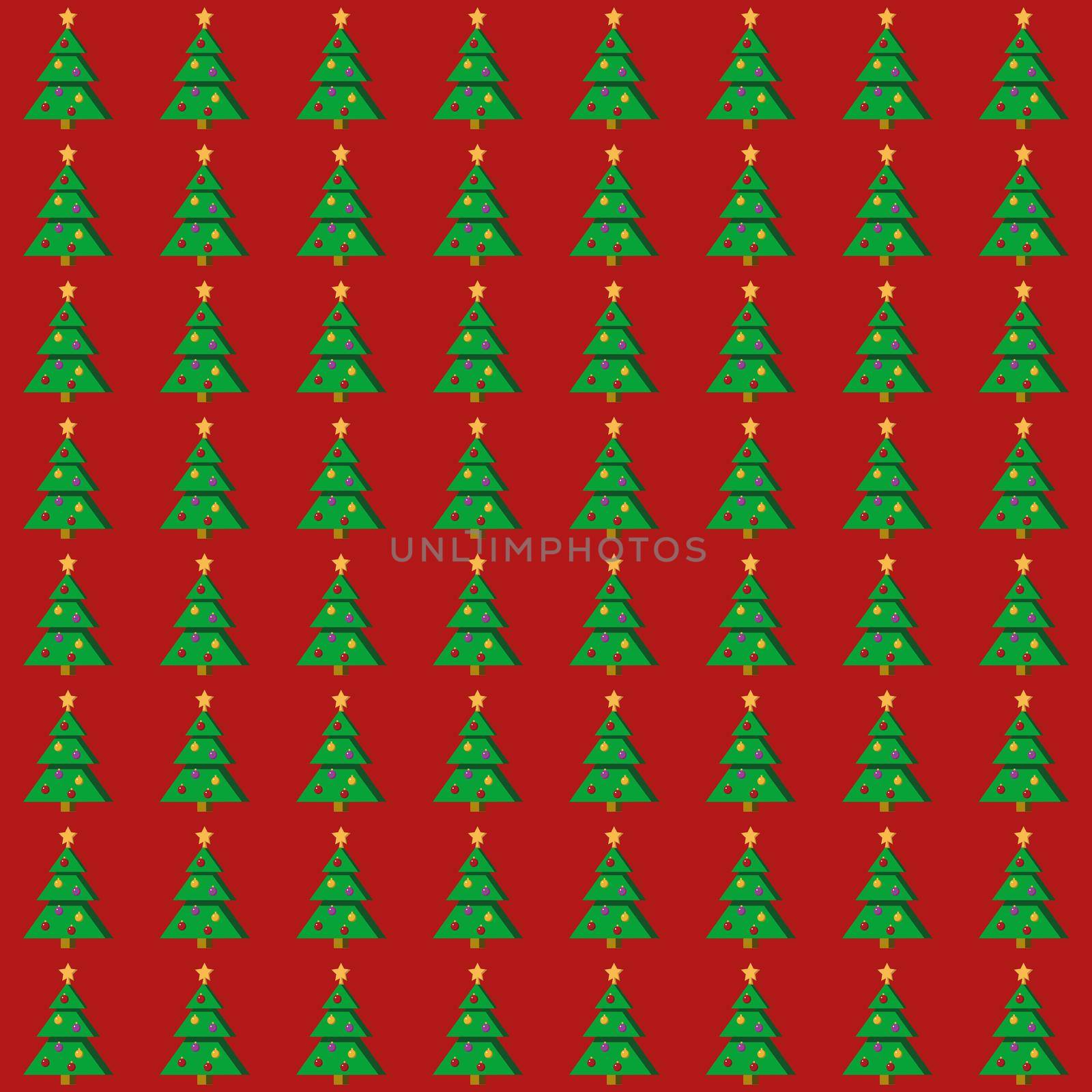 Flat Christmas tree seamless pattern on red background. illustration