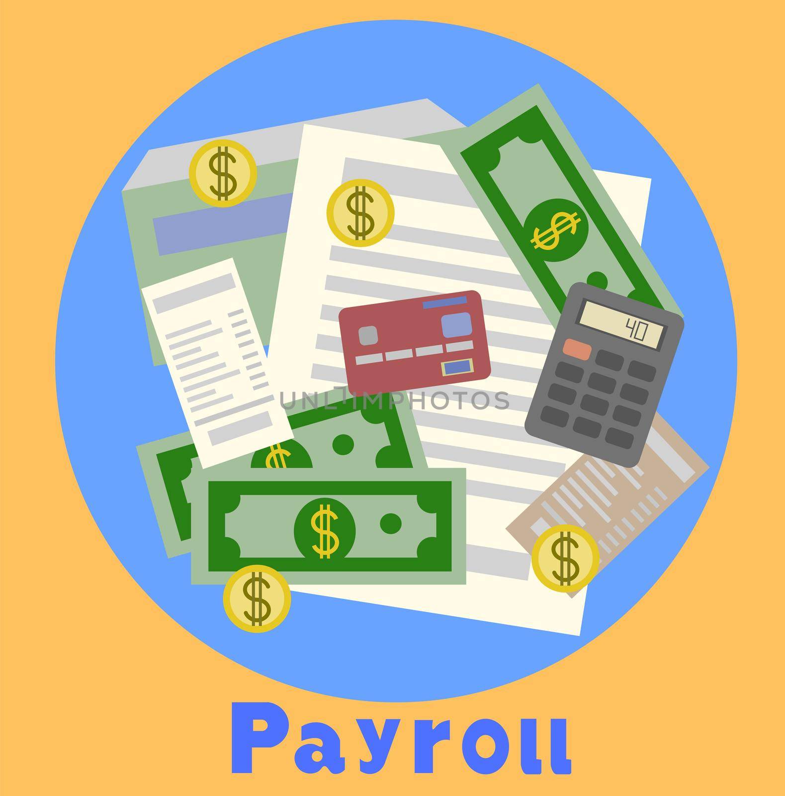 Payroll, invoice sheet flat illustration. Payroll template, calculate salary, budget concepts. Modern flat design for web banners, web sites, infographics. Creative illustration by Alxyzt
