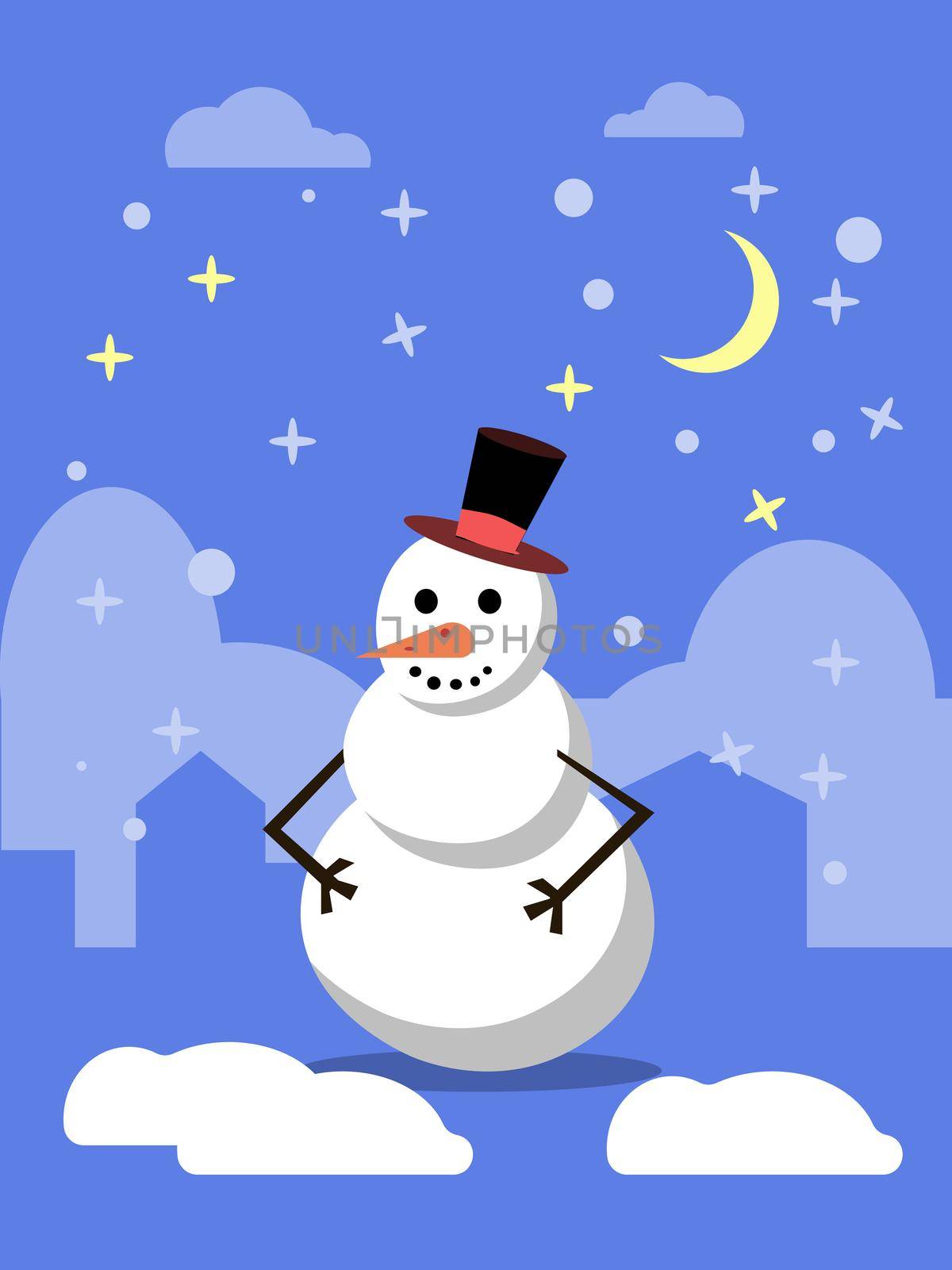 Winter landscape with a snowman in hat by Alxyzt