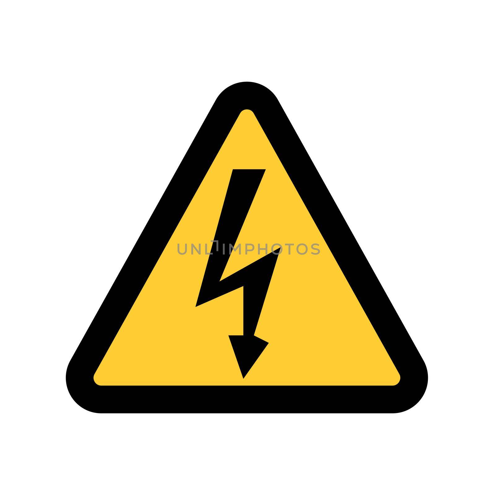 High Voltage Sign. Danger symbol. Black arrow isolated in yellow triangle on white background. Warning icon. by Alxyzt