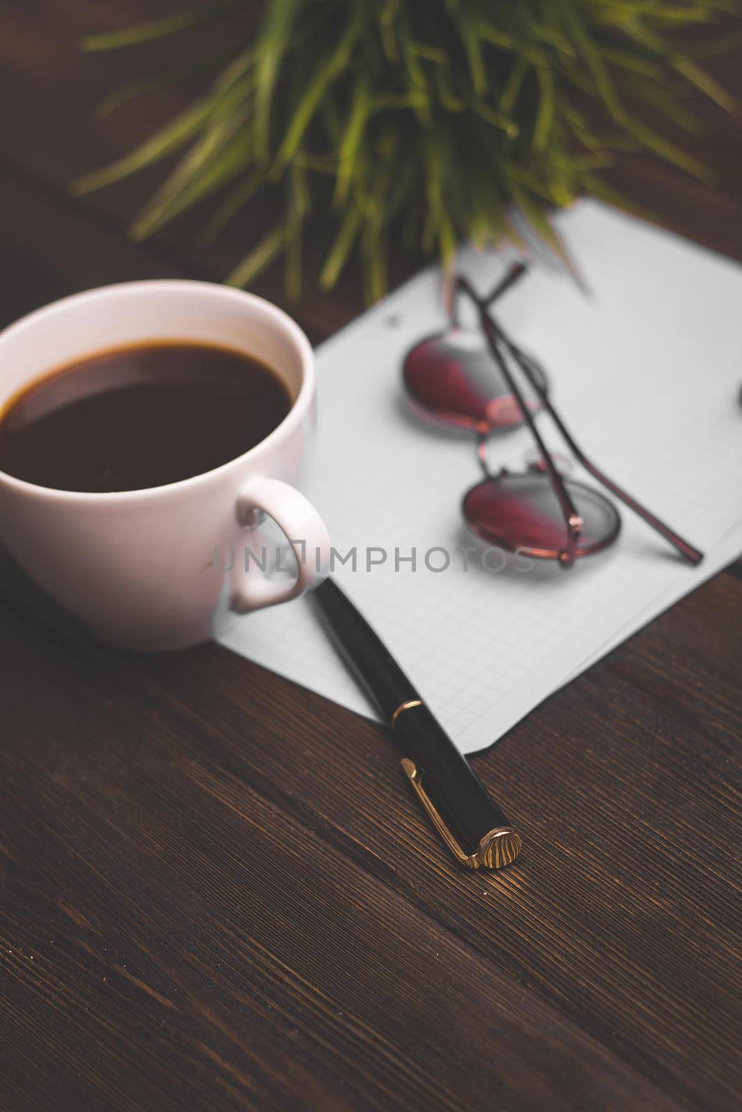 wooden table coffee cup notepad accessories business by Vichizh