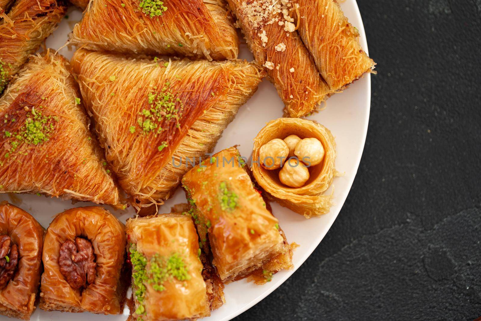 Close up photo of delicious baklava at a hotel buffet