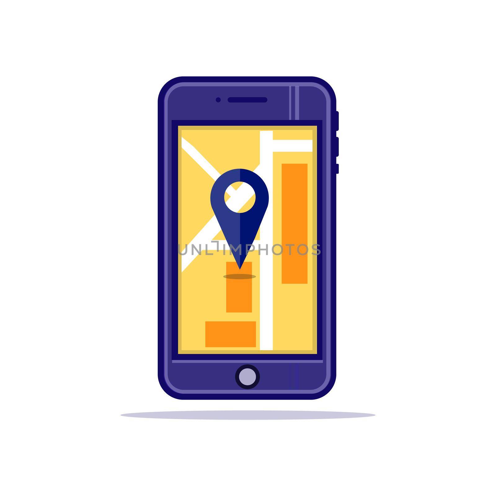 Mobile phone navigation app and gps concept. map pointer icon. illustration