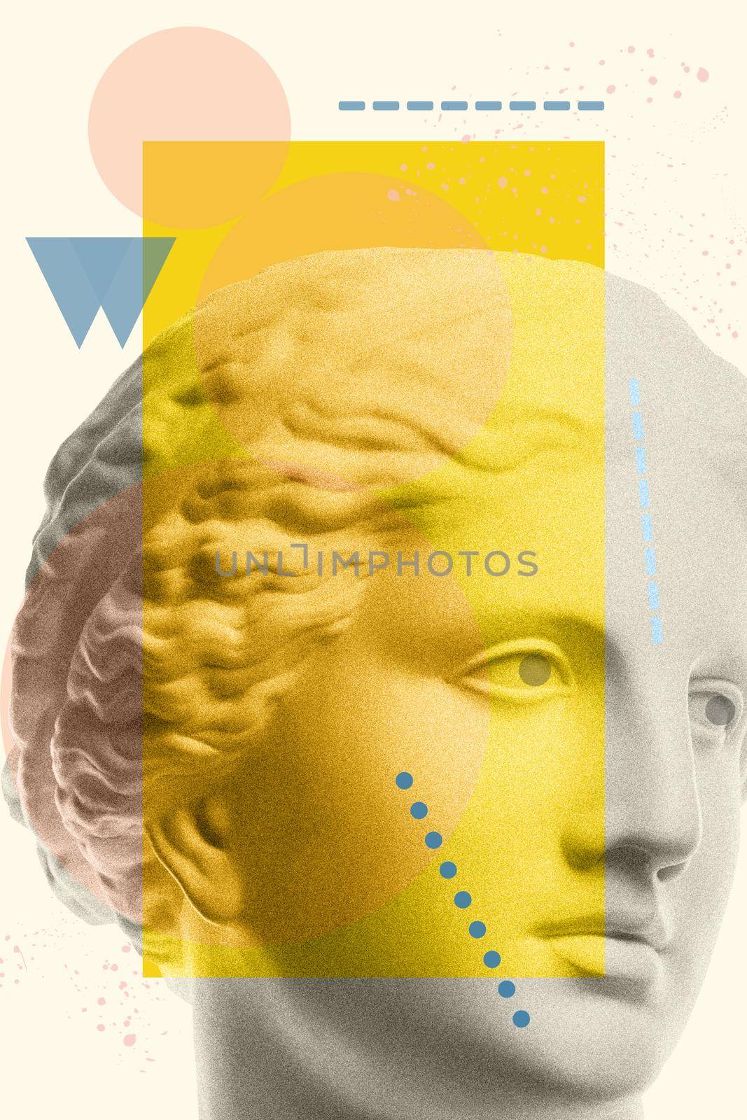 Fashion art collage with plaster antique sculpture of Venus face in a pop art style. Creative vogue concept image in contemporary surrealism style. Beauty, fashion and health theme. Zine culture. by bashta