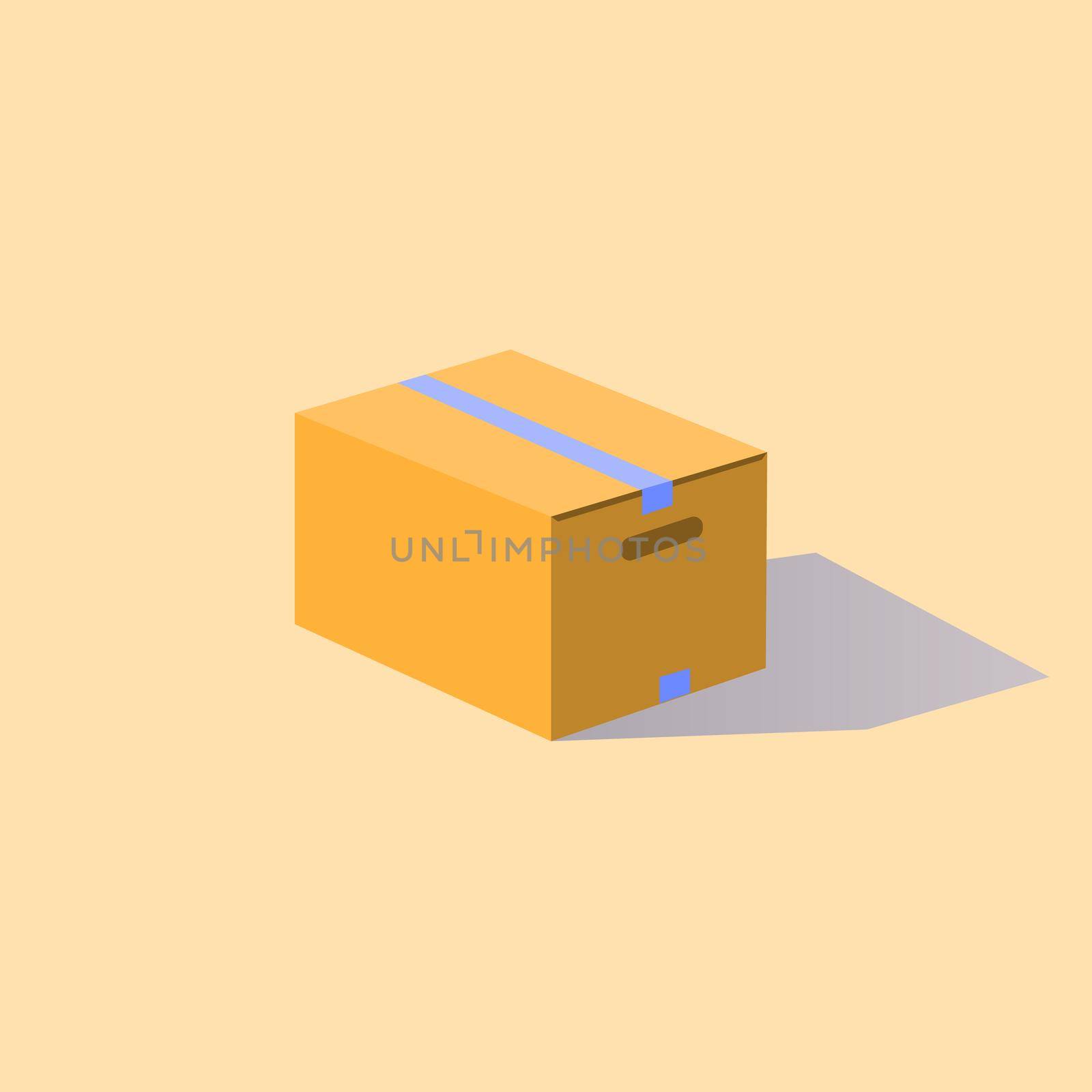 Carton box sealed with tape. flat item isolated on yellow