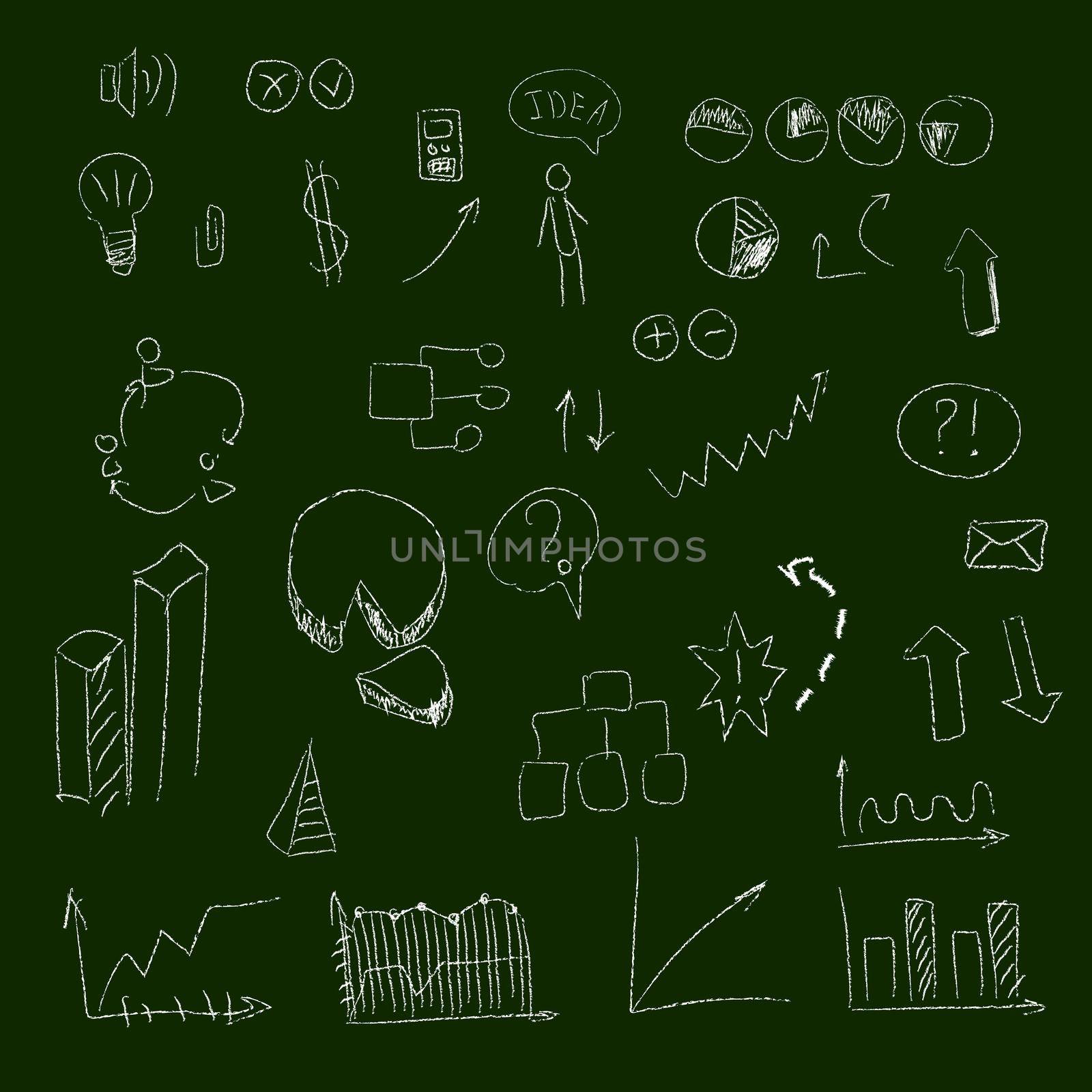Set of hand drown icons, on chalkboard, for creating business concepts and illustrating ideas by Alxyzt
