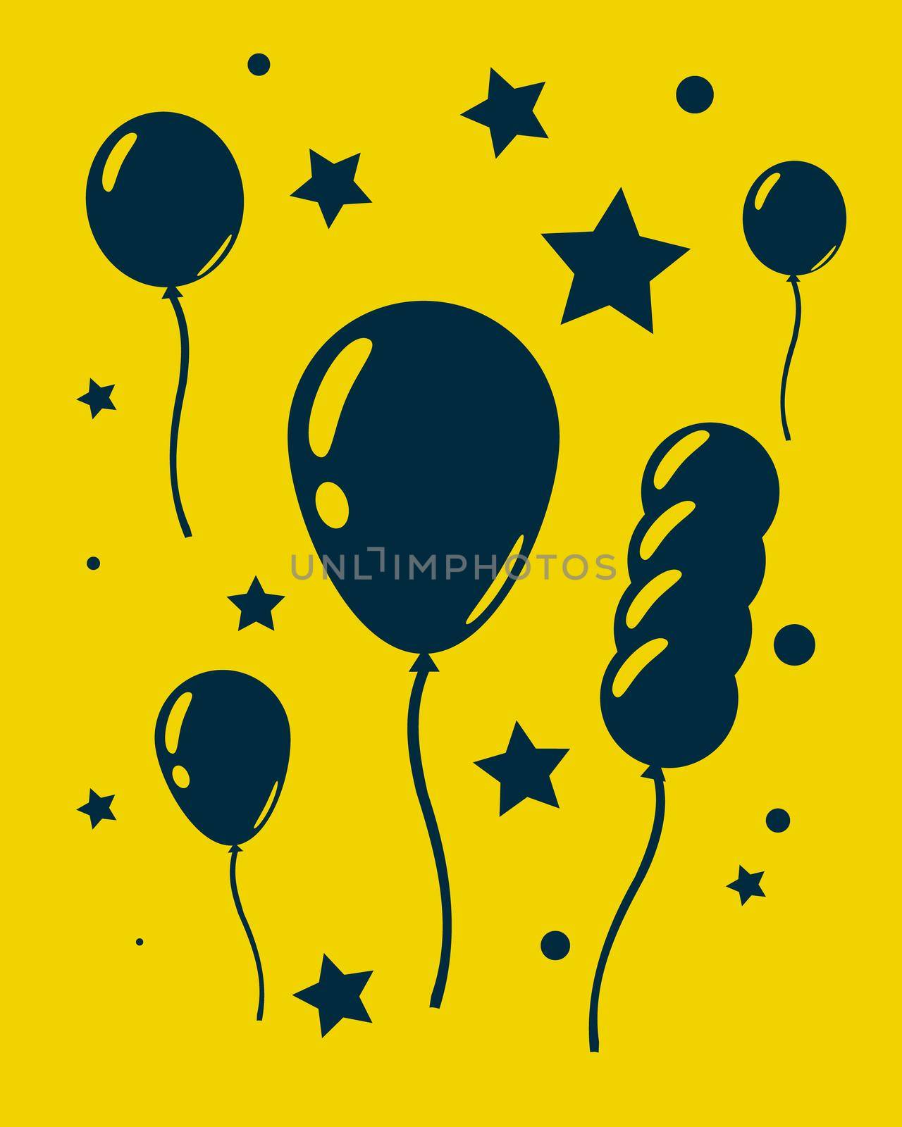 Celebration Balloons and stars. on yellow background by Alxyzt