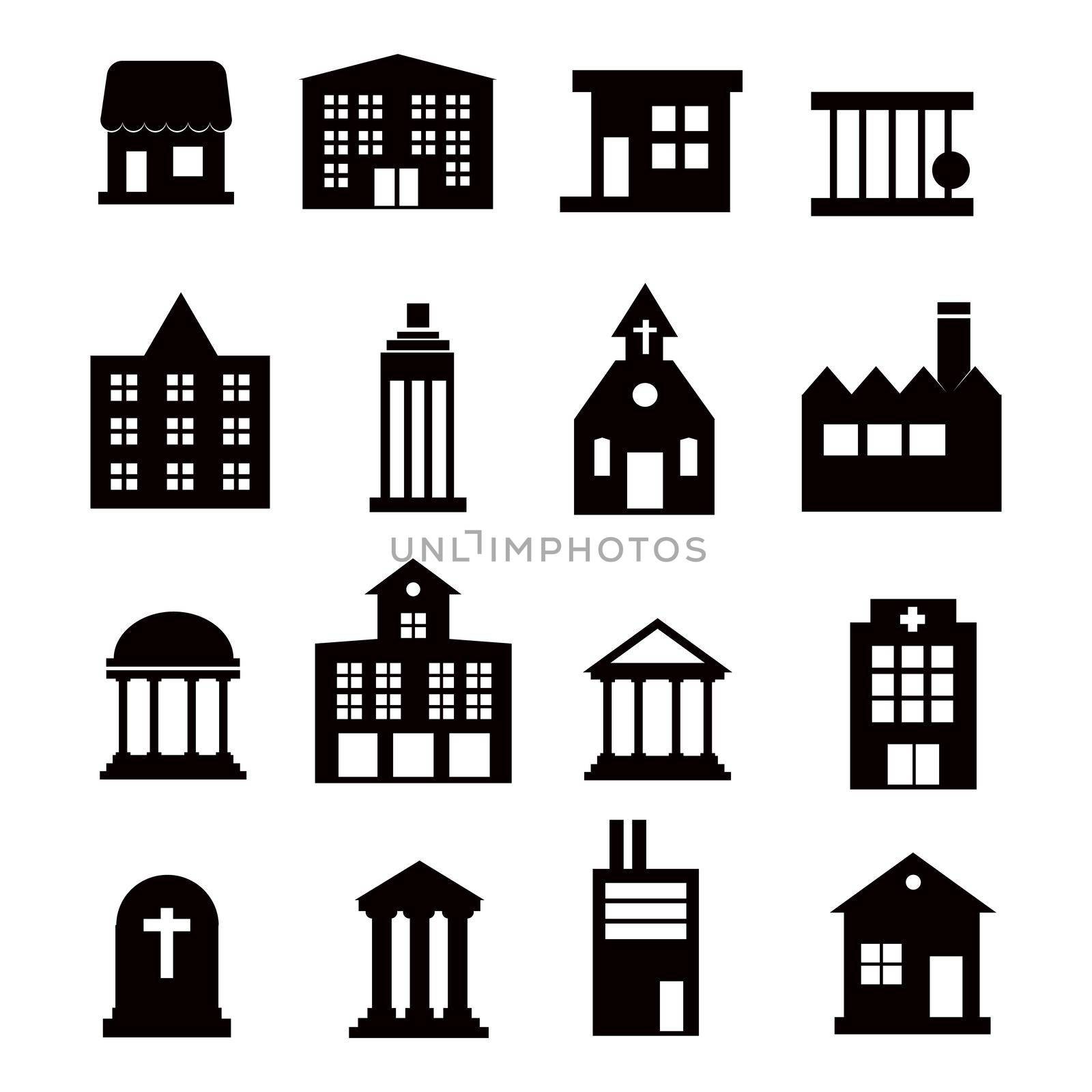 Buildings icons set by Alxyzt