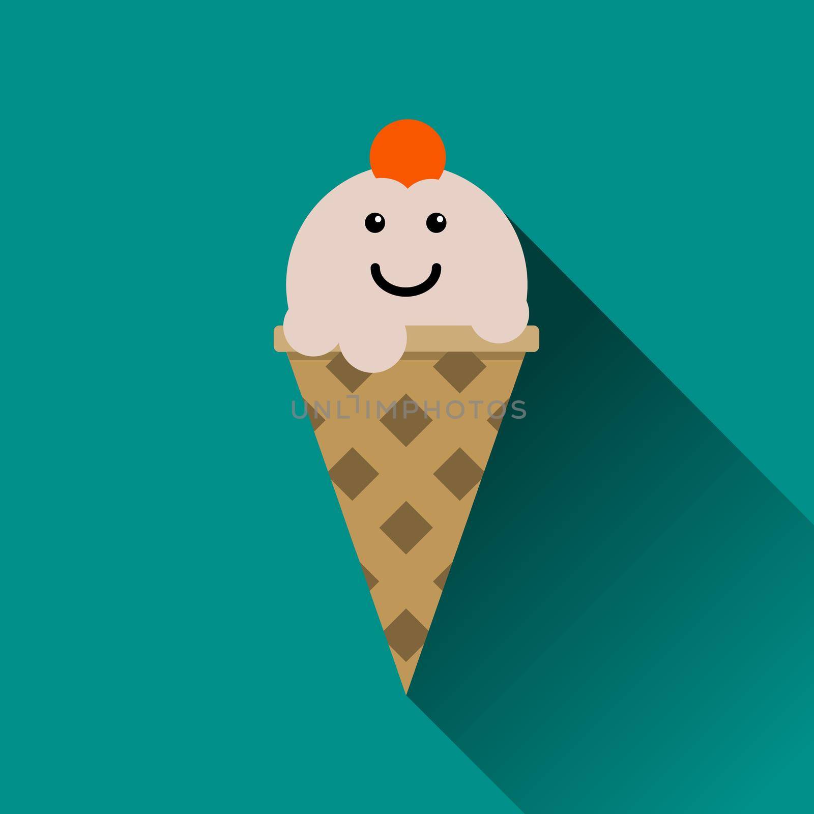 Ice cream flat icon. Icecream cone illustration isolated on green