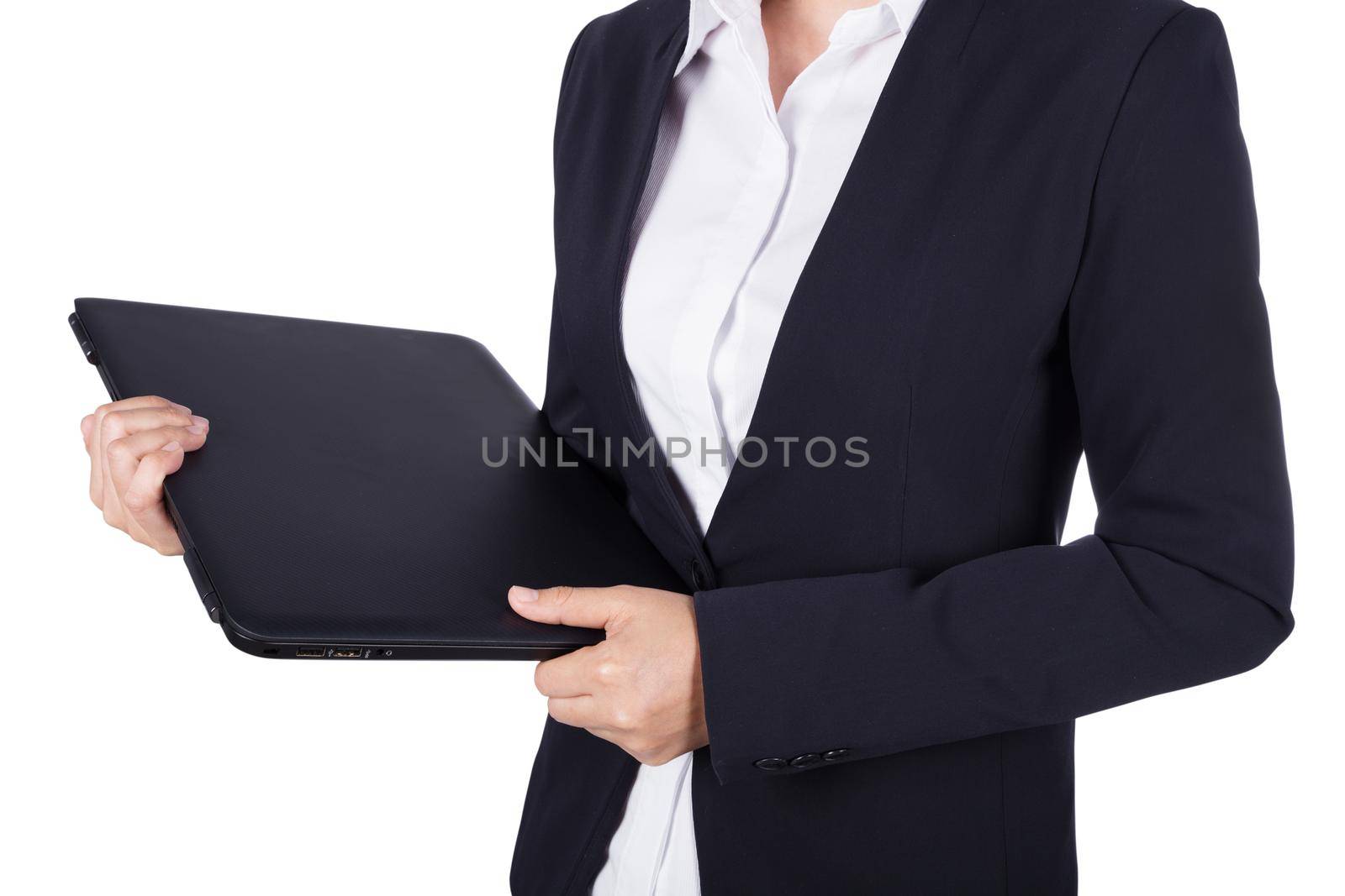 business woman with laptop isolated on white background (with clipping path) by geargodz