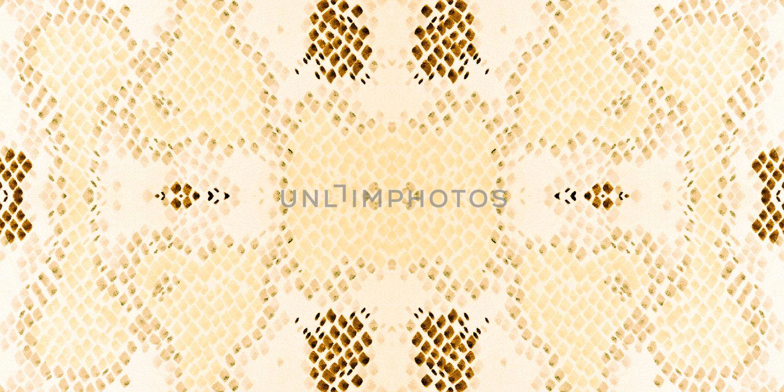 Seamless Snake Skin. Serpent or Phyton Wild Surface. Jungle Exotic Background. Yellow and Gold Border. Aquarelle Painted Cloth. Watercolor Snake Skin.