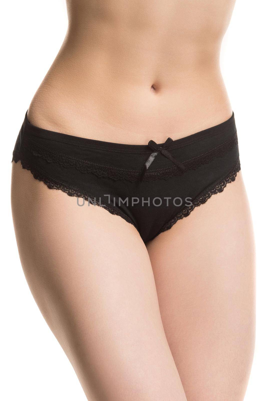 women's health concept, girl in panties on white background by TRMK