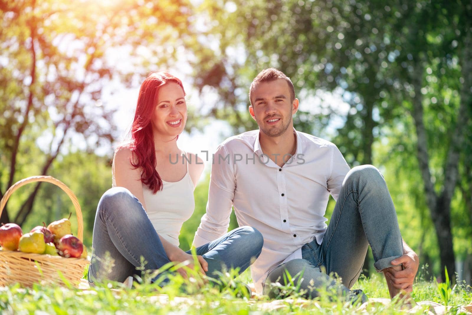 Couple at a picnic in the park. Spending time with a loved one