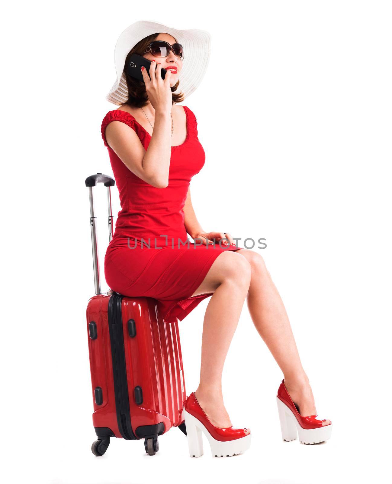 girl sitting on a suitcase by GekaSkr