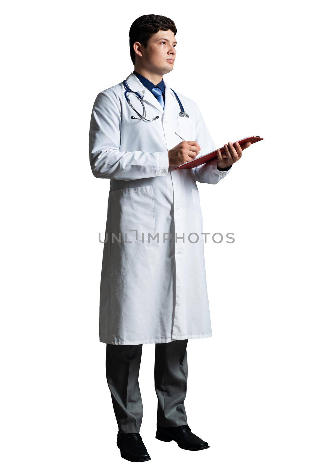 Portrait of a doctor with a tablet for documents