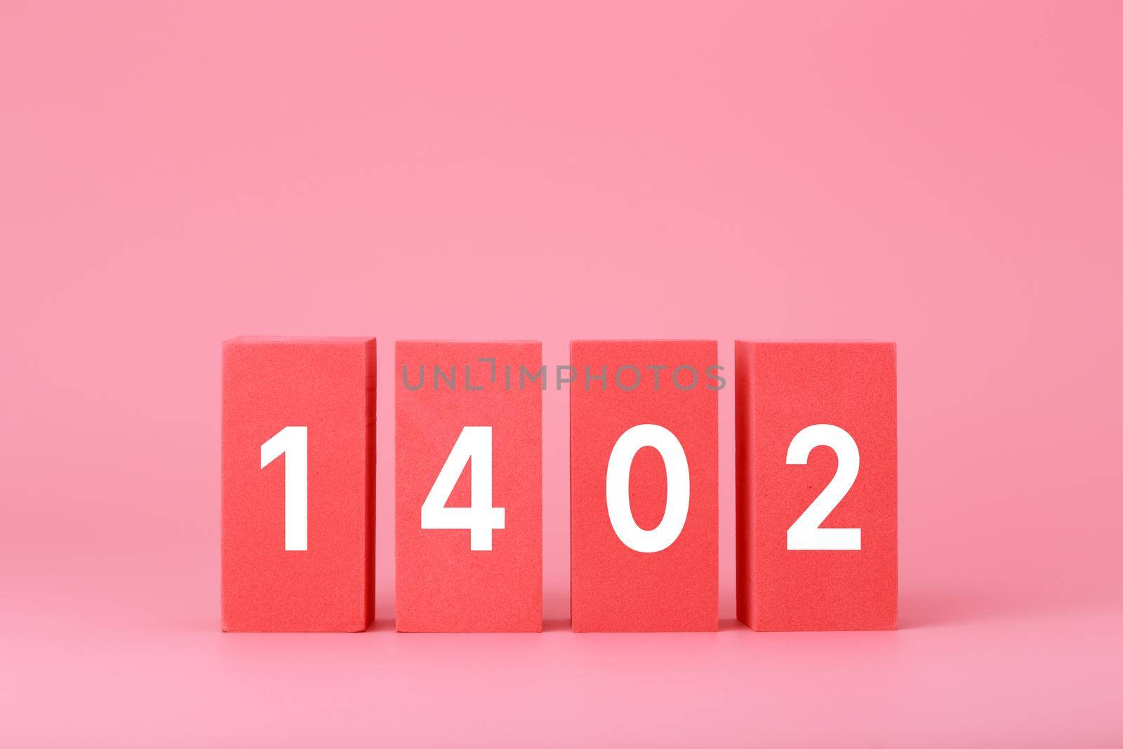 Numbers 14 02 drawn on red rectangles on bright pink background. Concept of Happy Valentine's day by Senorina_Irina