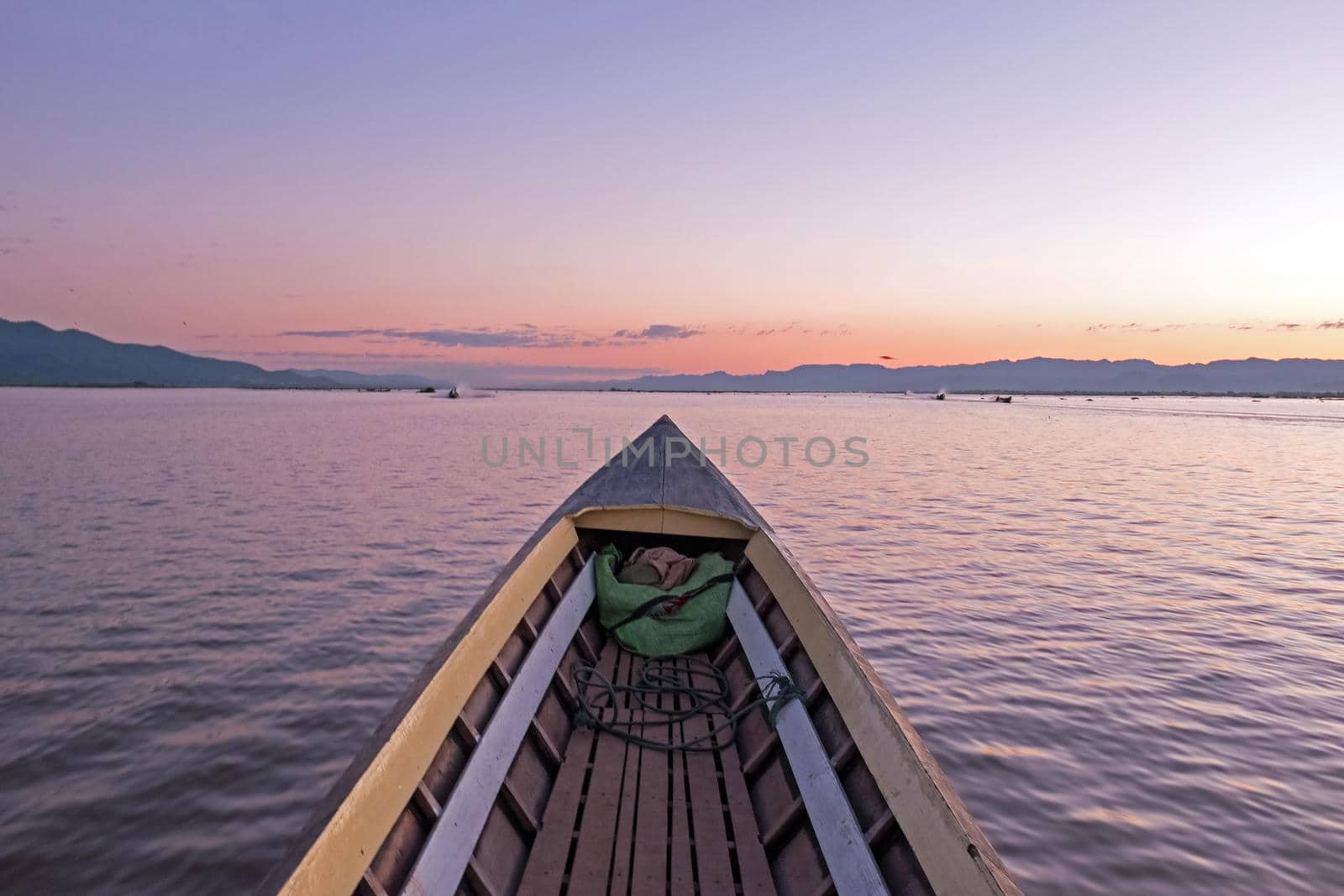 Sunset at the Inle Lake in Myanmar Asia