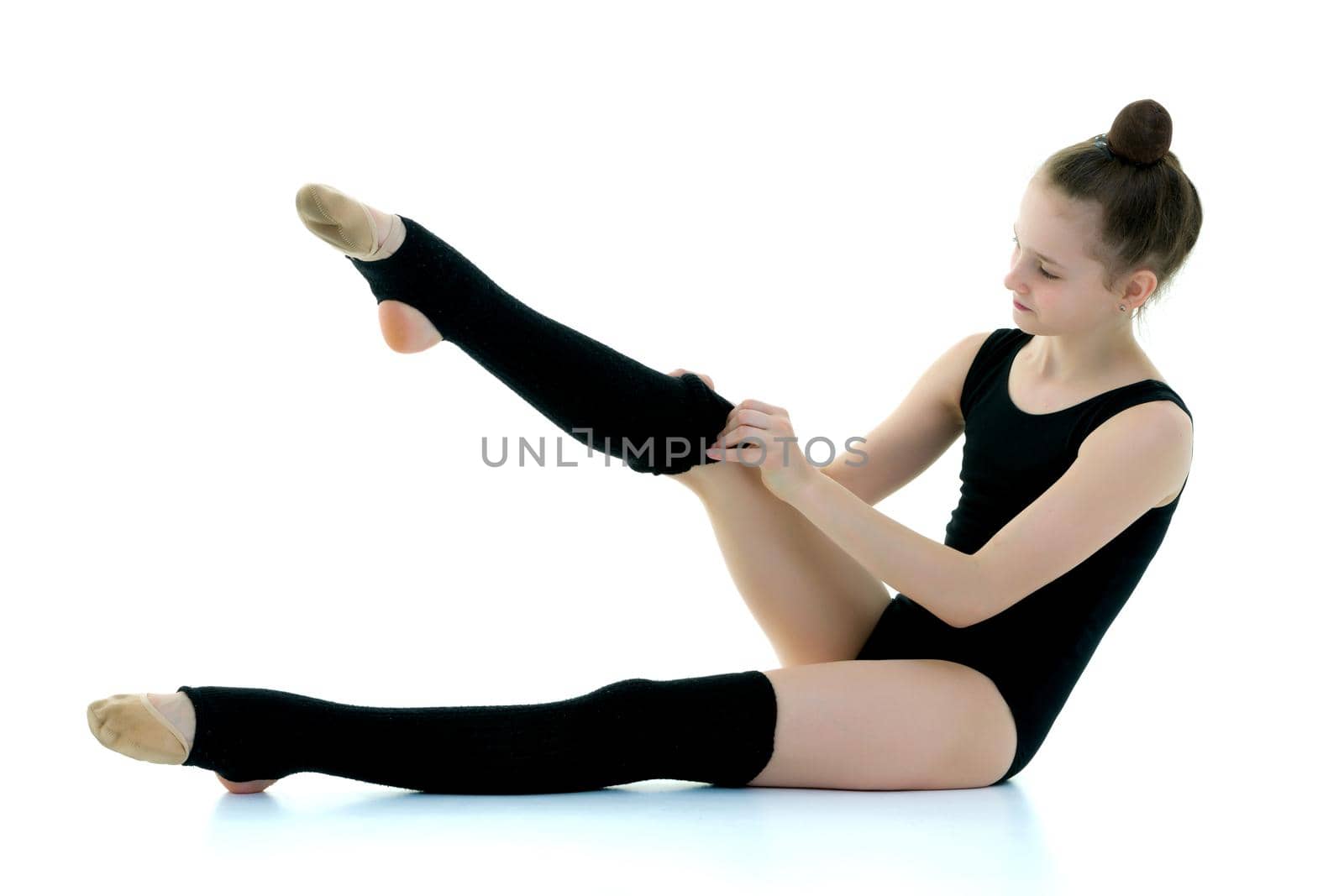 Girl gymnast in black leggings, sport concept. by kolesnikov_studio