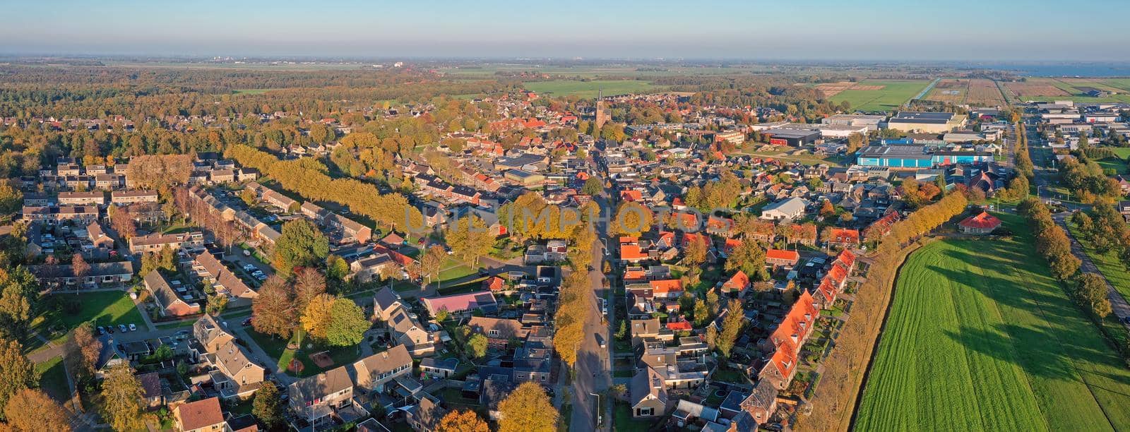 Aerial panorama from Sint Nicolaasga in Friesland the Netherlands