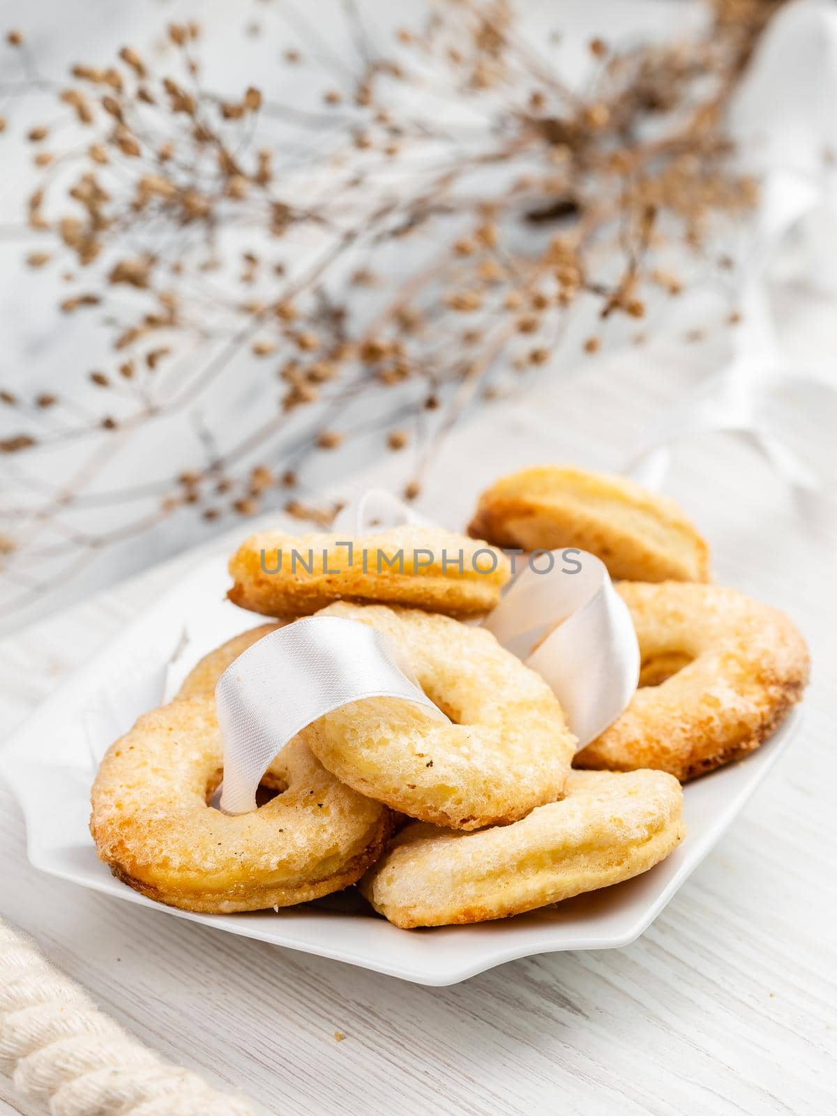 Group of Butter Biscuits Round Shape, Shortbread as kind of fresh homemade bakery on white board background
