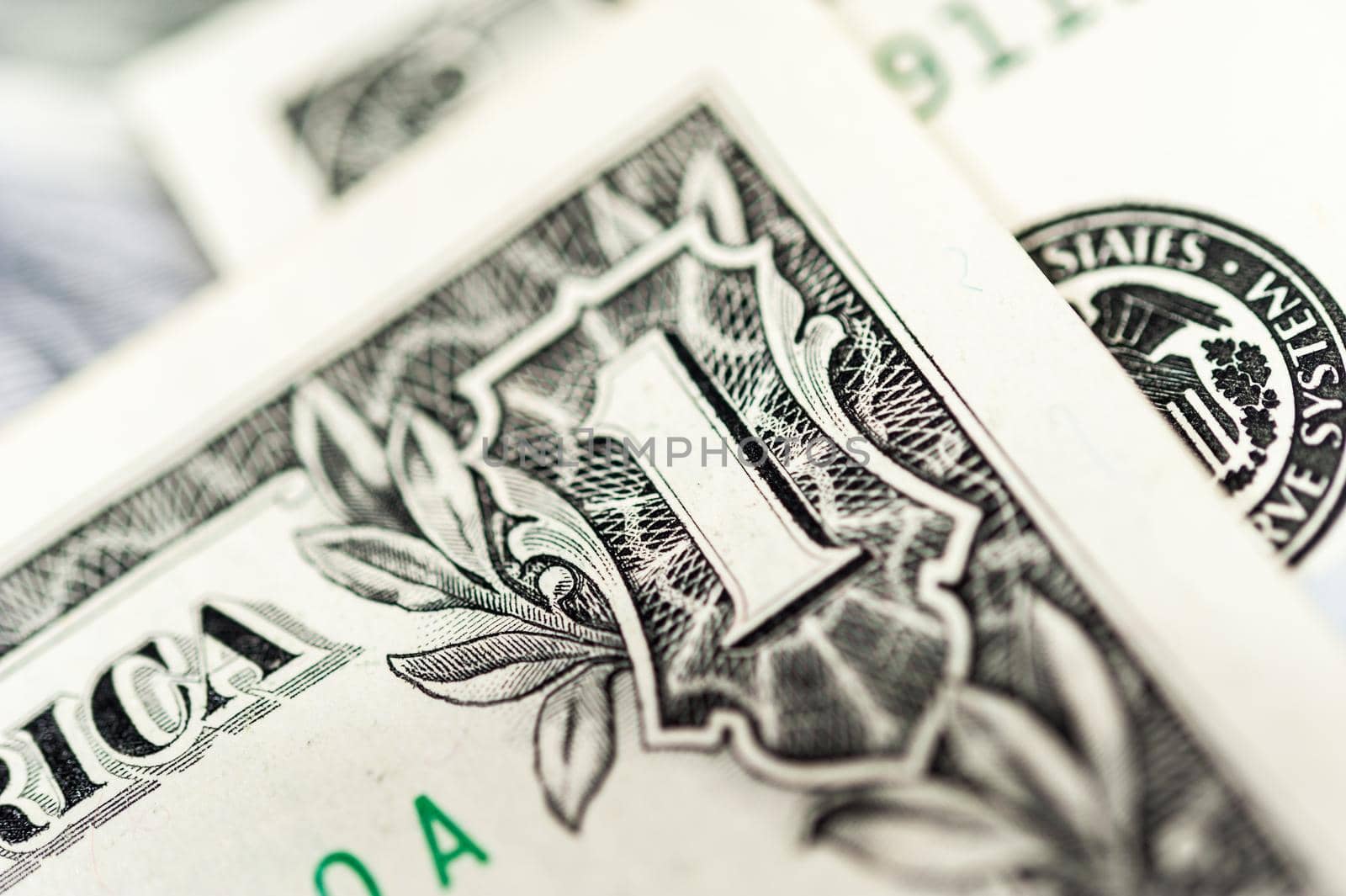Close-up view of cash money american dollars bills background. Finance and business concept. Close-up. Shallow depth of field.
