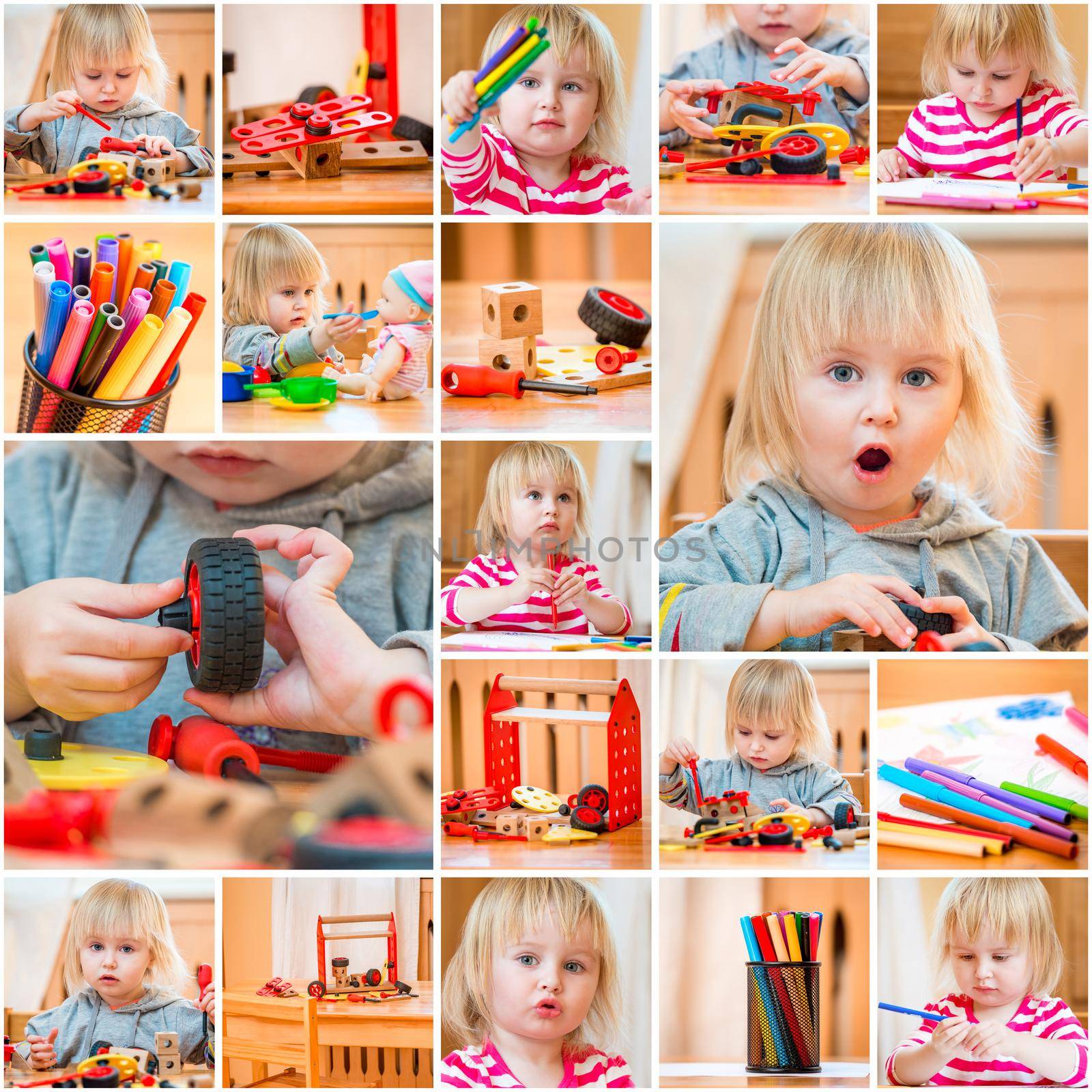 collage of photos of the little girl in the nursery