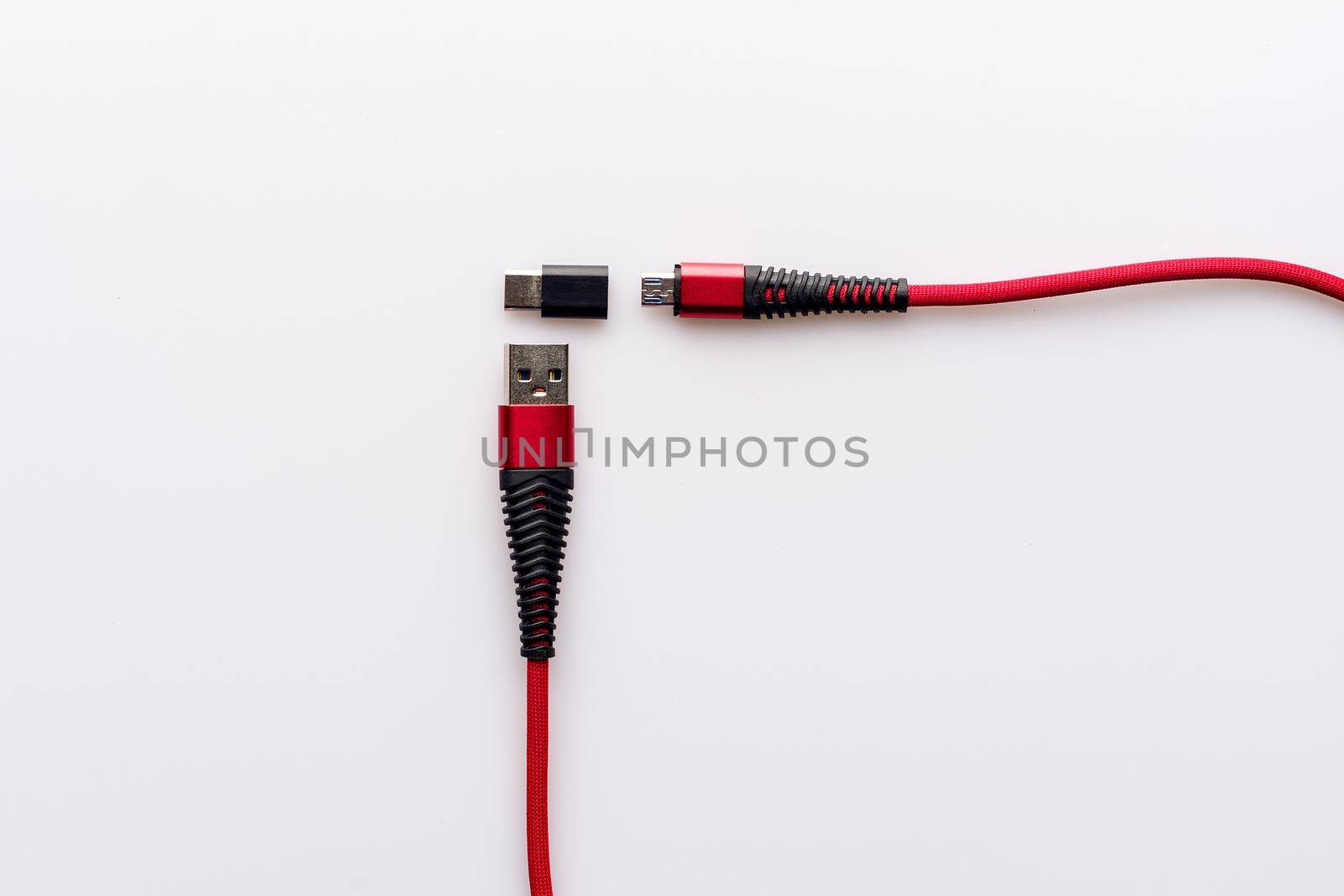 Charging and connection red cable USB to micro with type c adapter - image