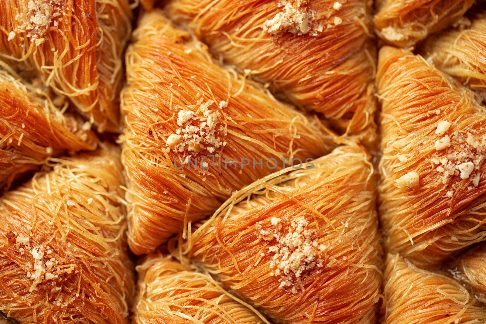 Top view food pattern texture of Turkish dessert baklava