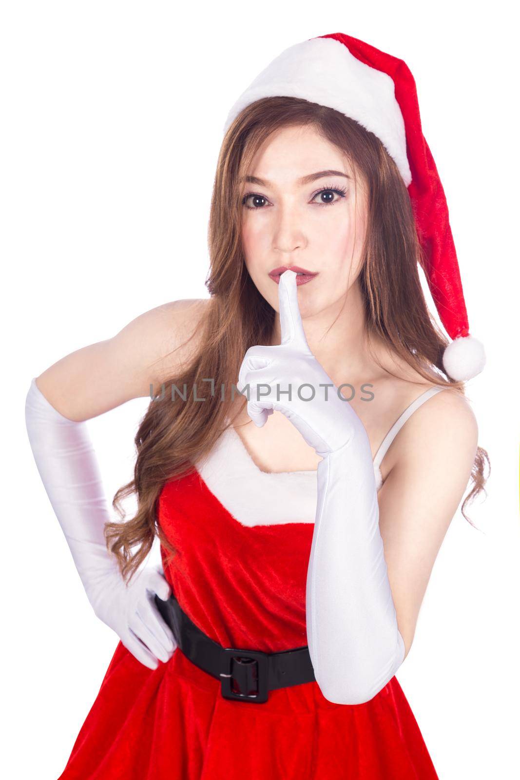 beautiful sexy woman wearing santa claus clothes isolated on white background