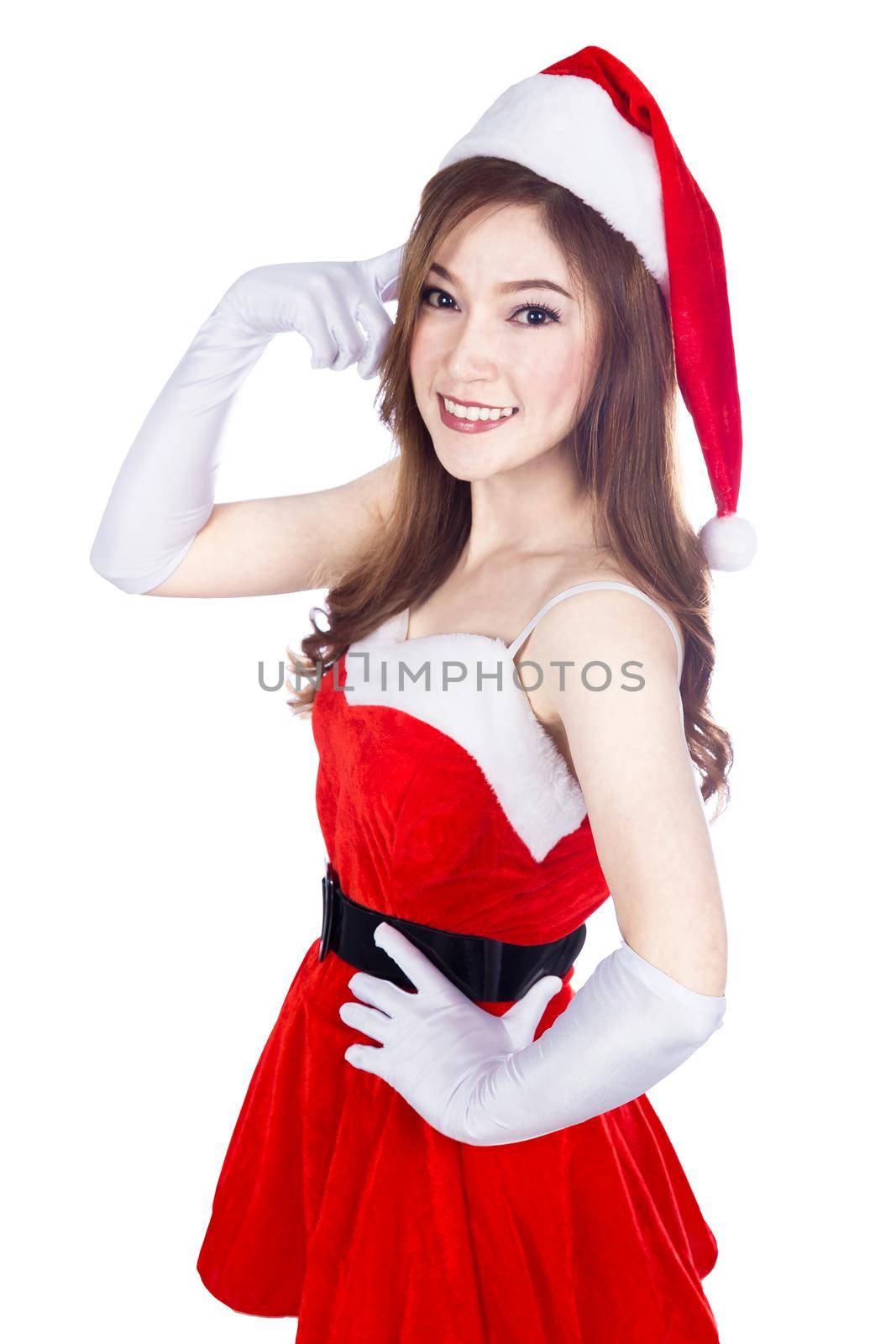 beautiful sexy woman wearing santa claus clothes and thinking by geargodz