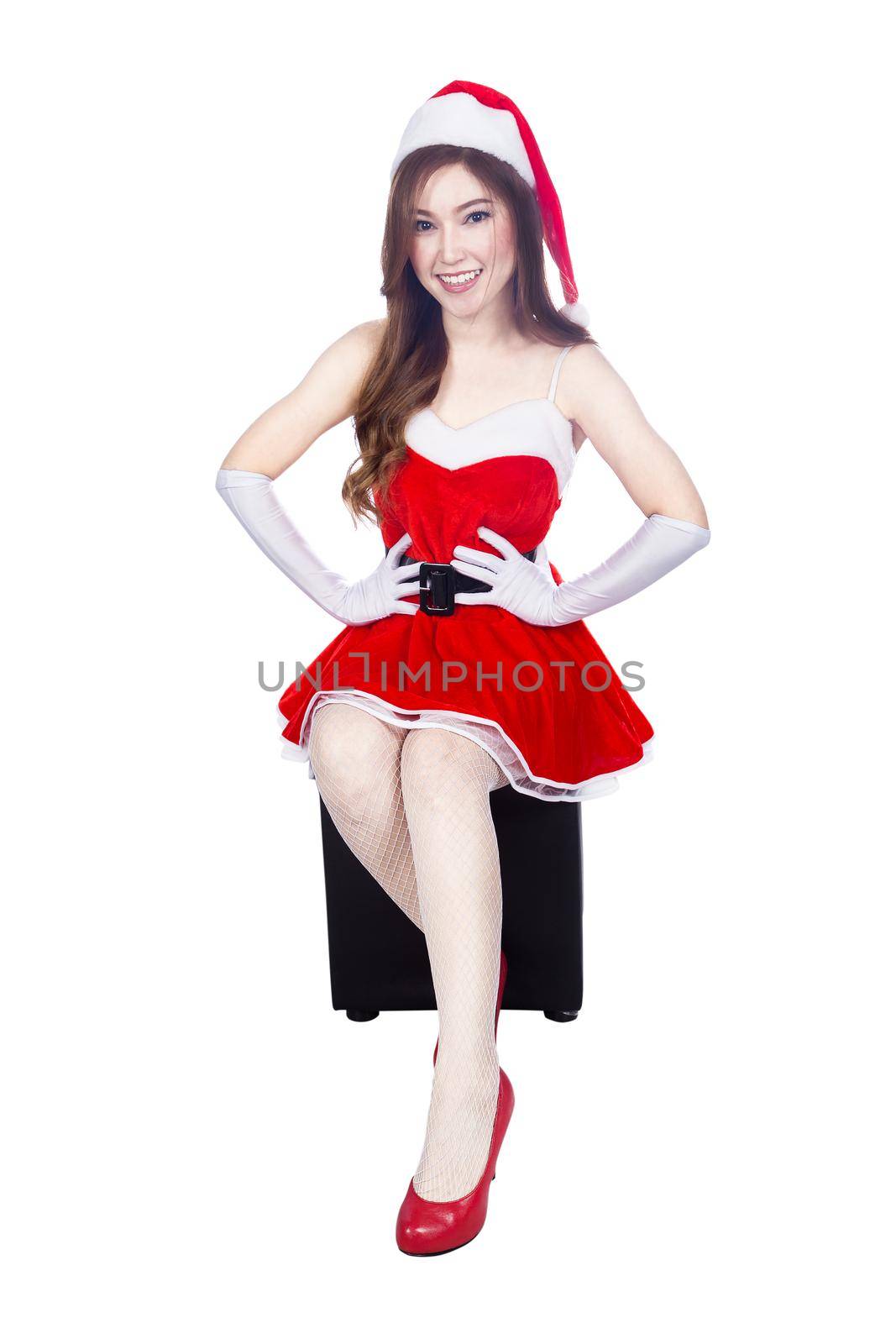 beautiful sexy girl wearing santa claus clothes isolated on white by geargodz