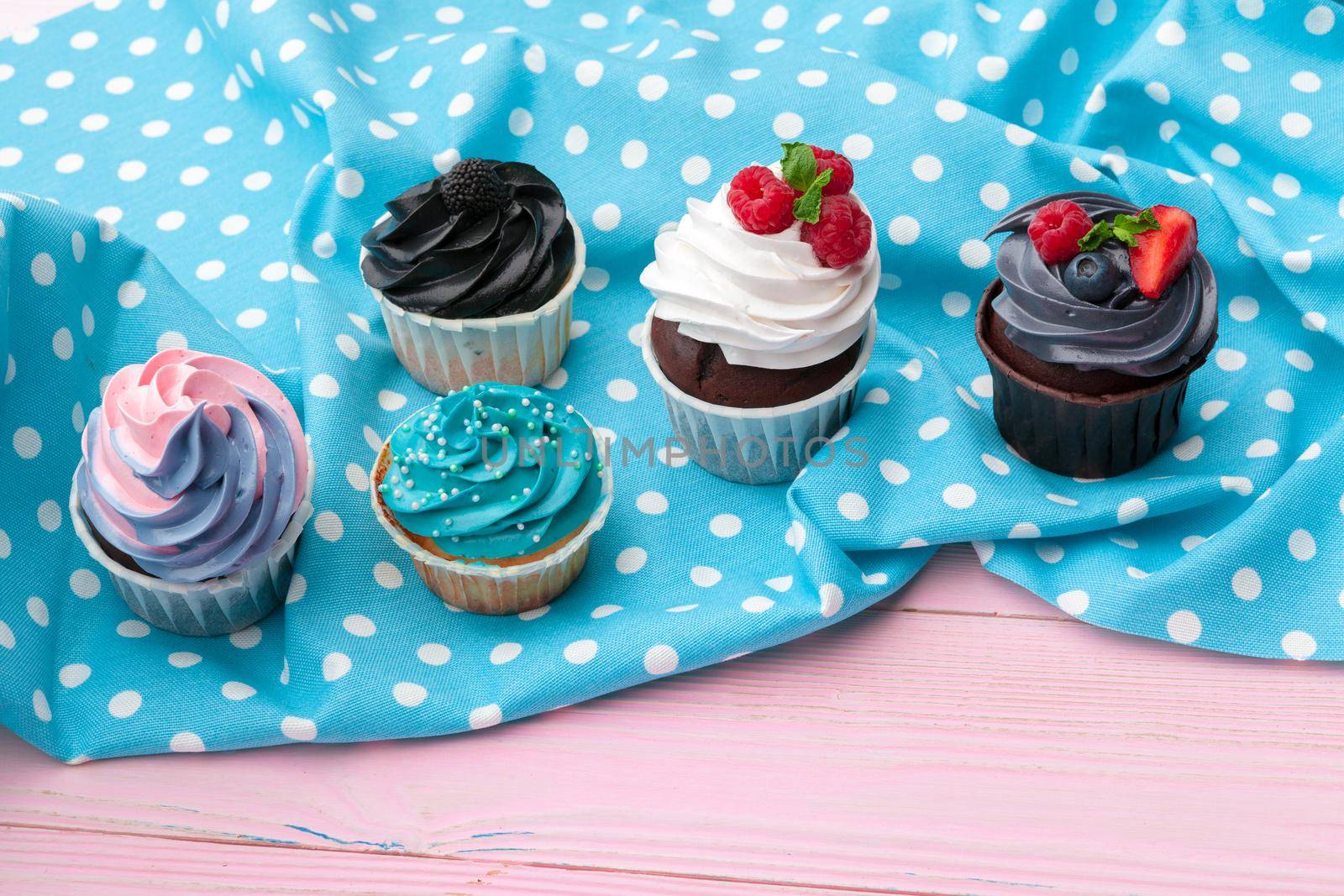 Delicious Assortment of Beautiful Cupcakes close up