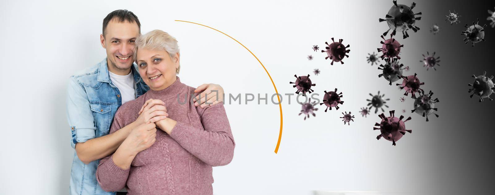 Mother and her son attack of bacteria. illustration