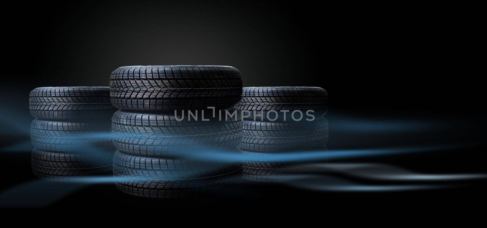 four black tires isolated on white background by Andelov13