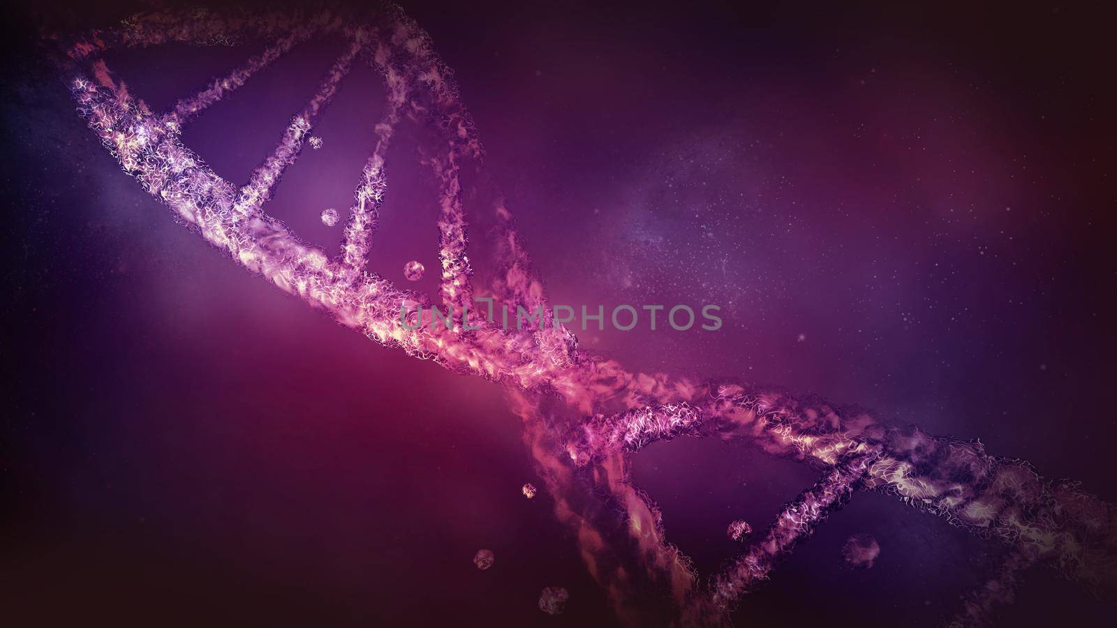 Three-dimensional DNA strand in virtual space, 3D render. by ConceptCafe